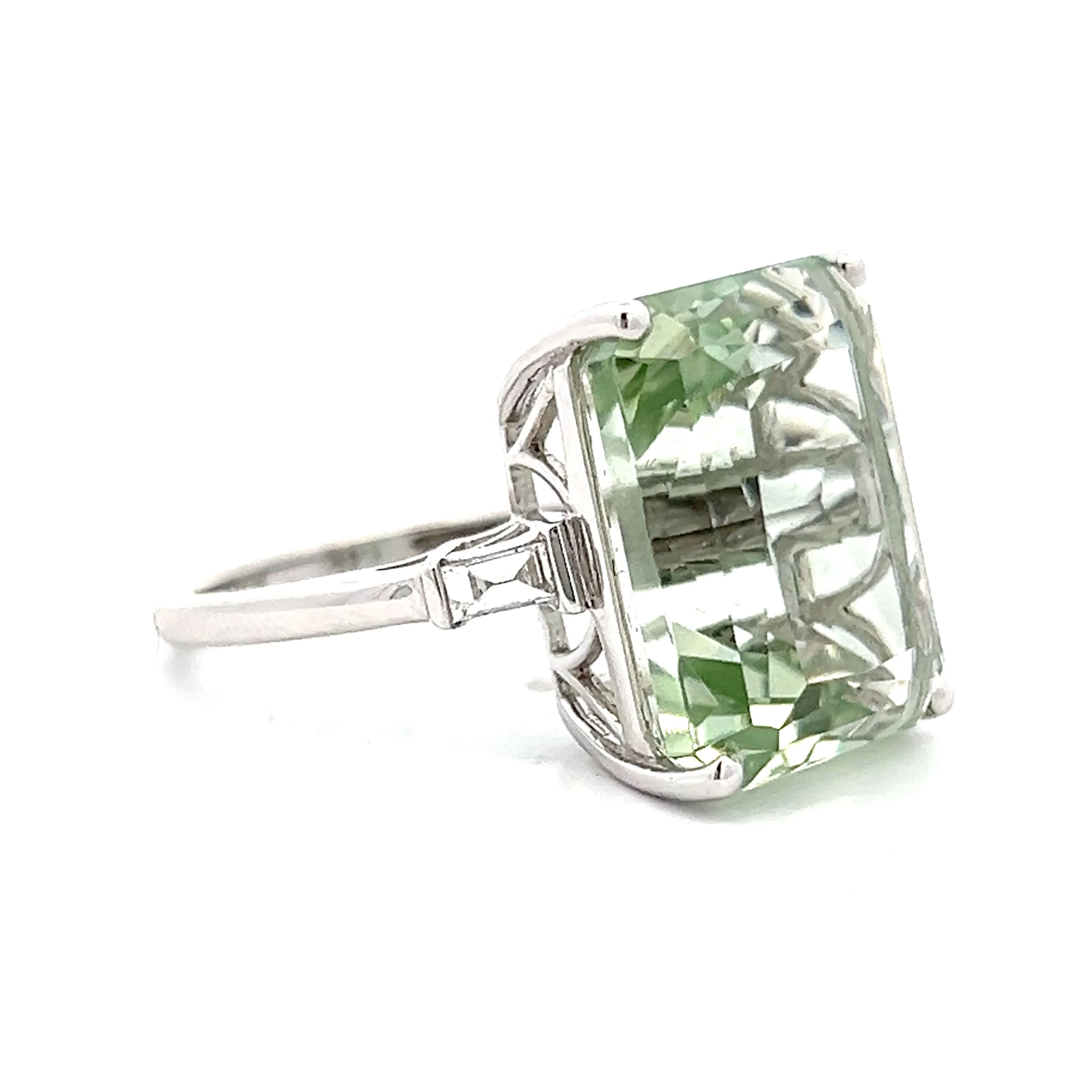 Green Amethyst & Diamond Cocktail Ring in 14k White Gold - Image 3