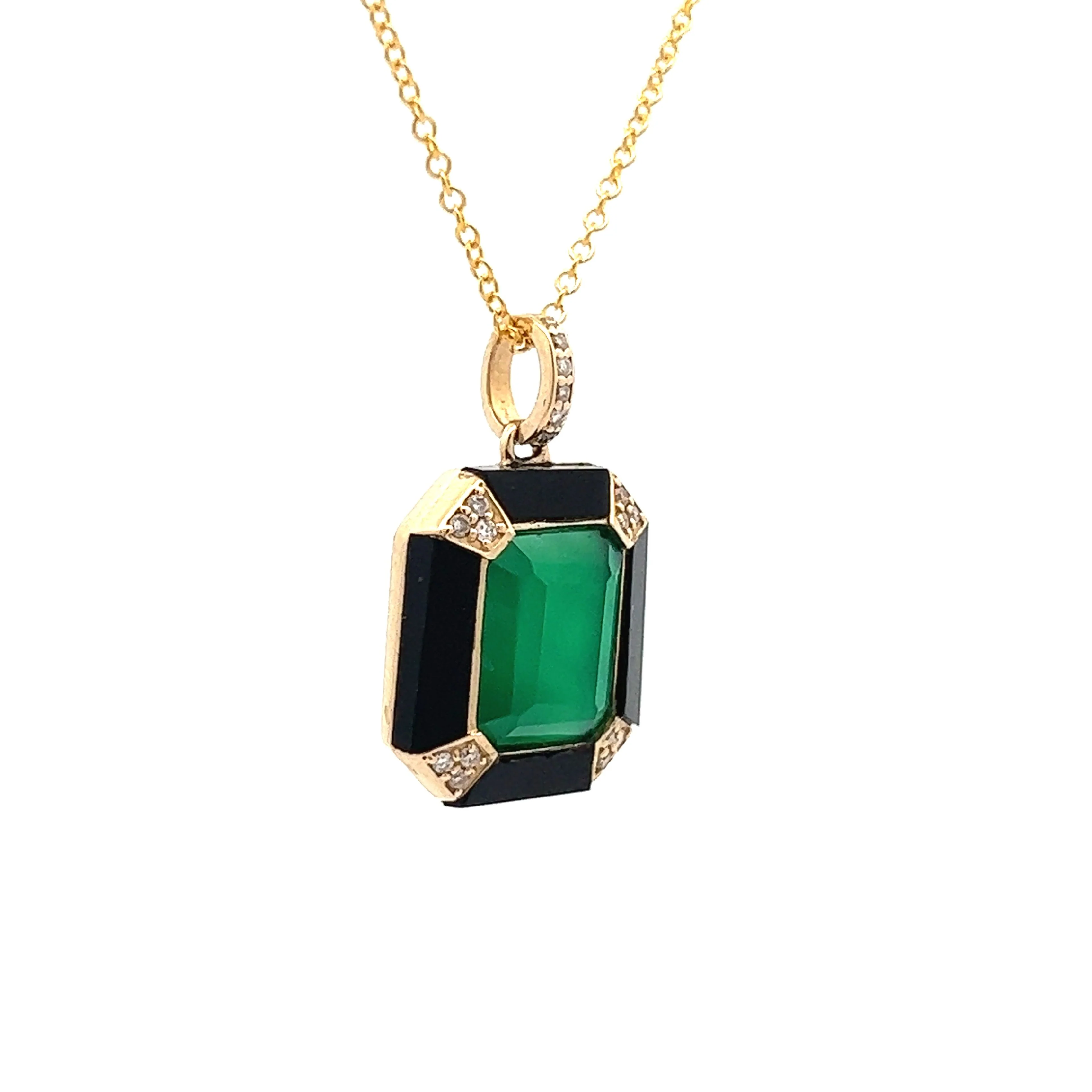 Green & Black Onyx Necklace in 14k Yellow Gold - Image 3