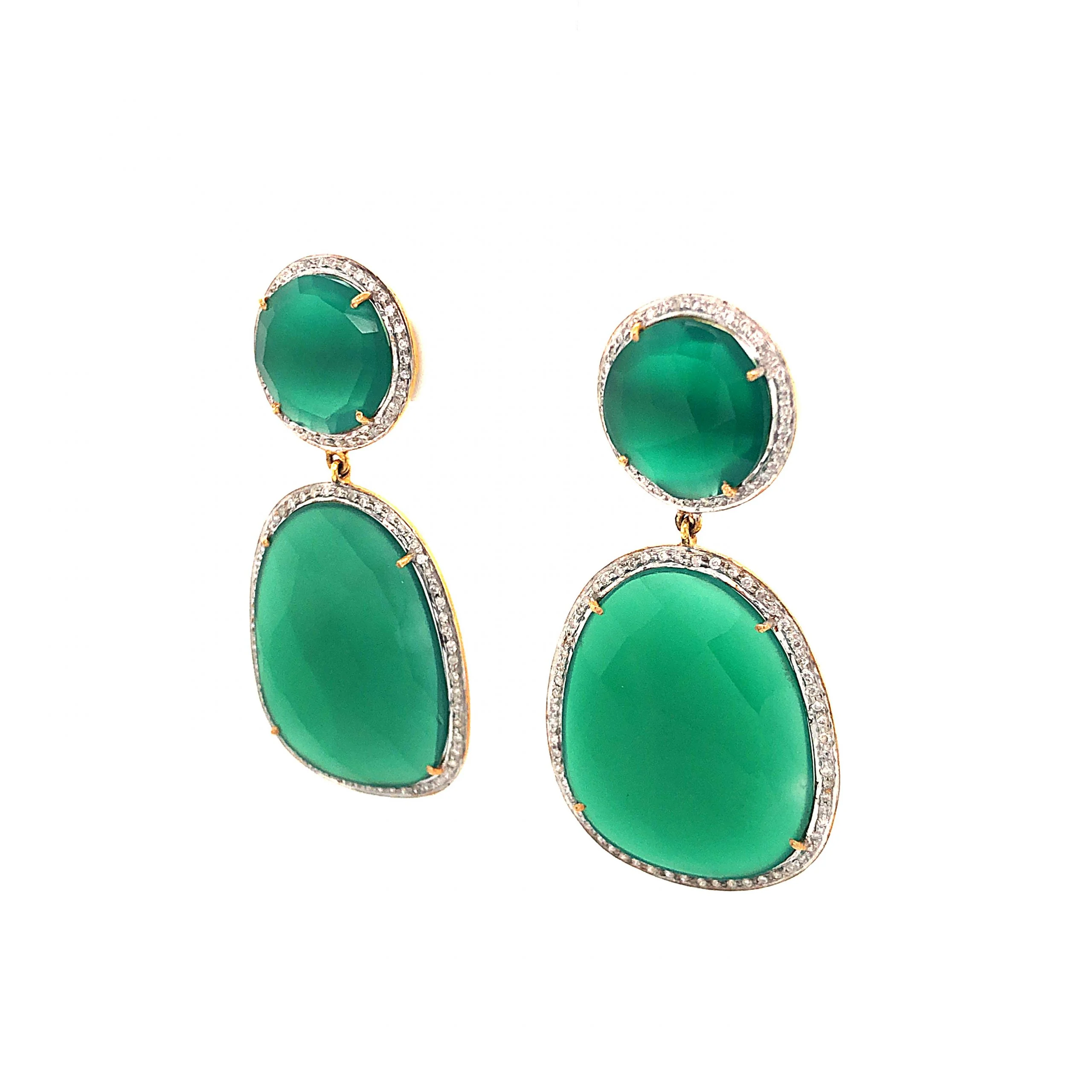 Green Onyx & Diamond Vermeil Earrings - Image 2