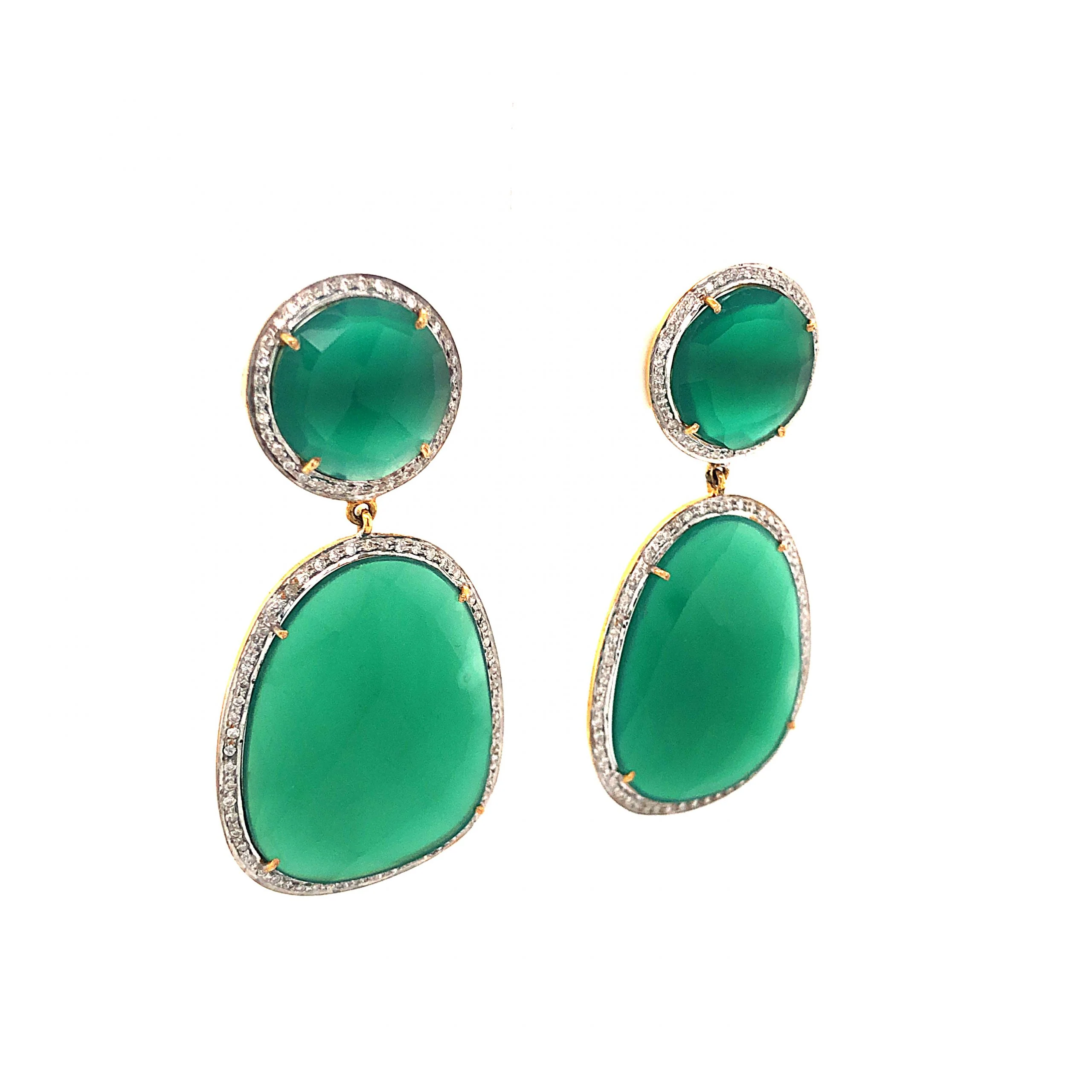 Green Onyx & Diamond Vermeil Earrings - Image 3