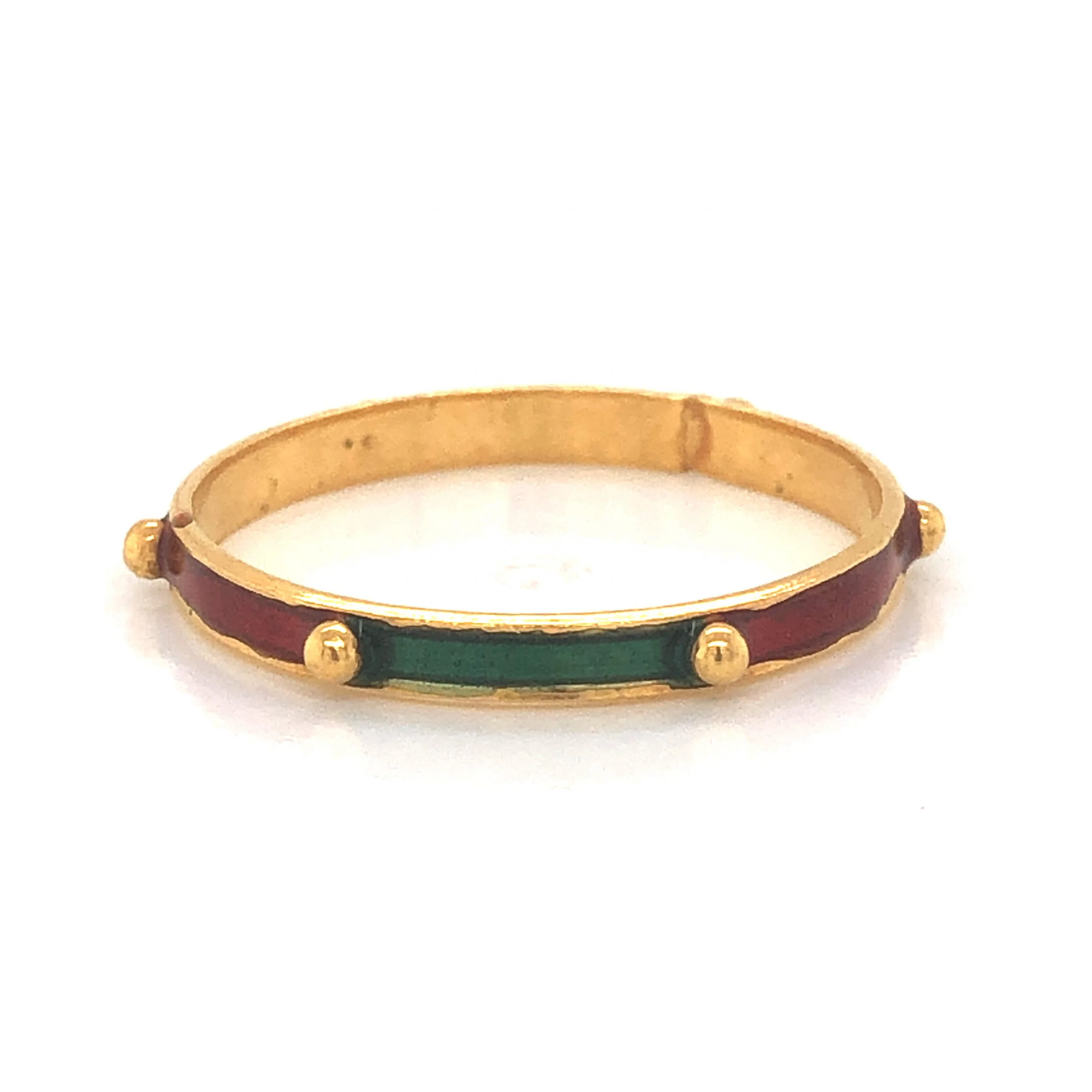 Green & Red Enamel Stacking Ring in 21k Yellow Gold