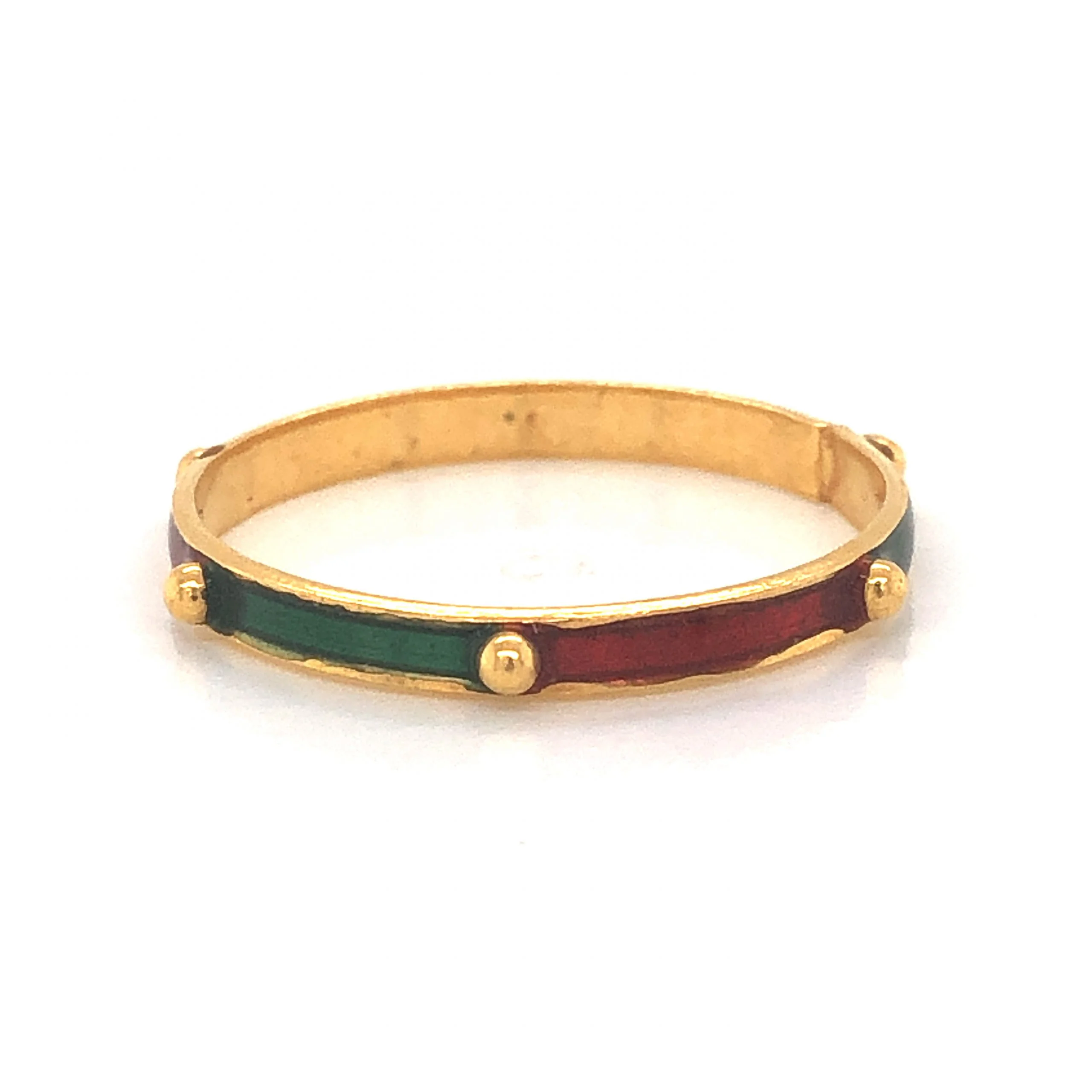 Green & Red Enamel Stacking Ring in 21k Yellow Gold - Image 2