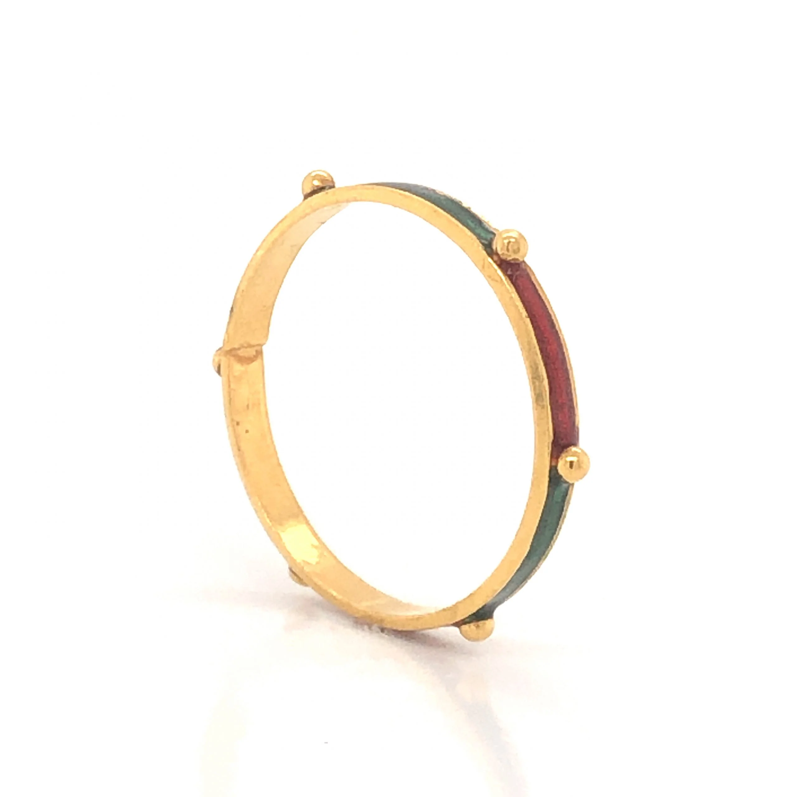 Green & Red Enamel Stacking Ring in 21k Yellow Gold - Image 6