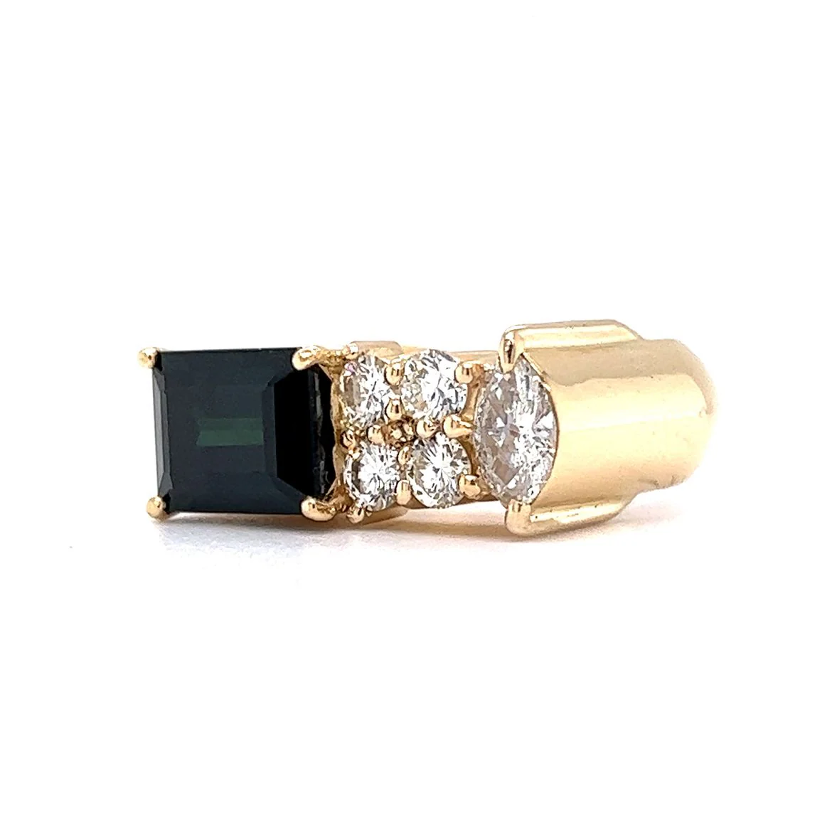 Green Tourmaline & Diamond Cluster Cocktail Ring in 18k Yellow Gold - Image 2
