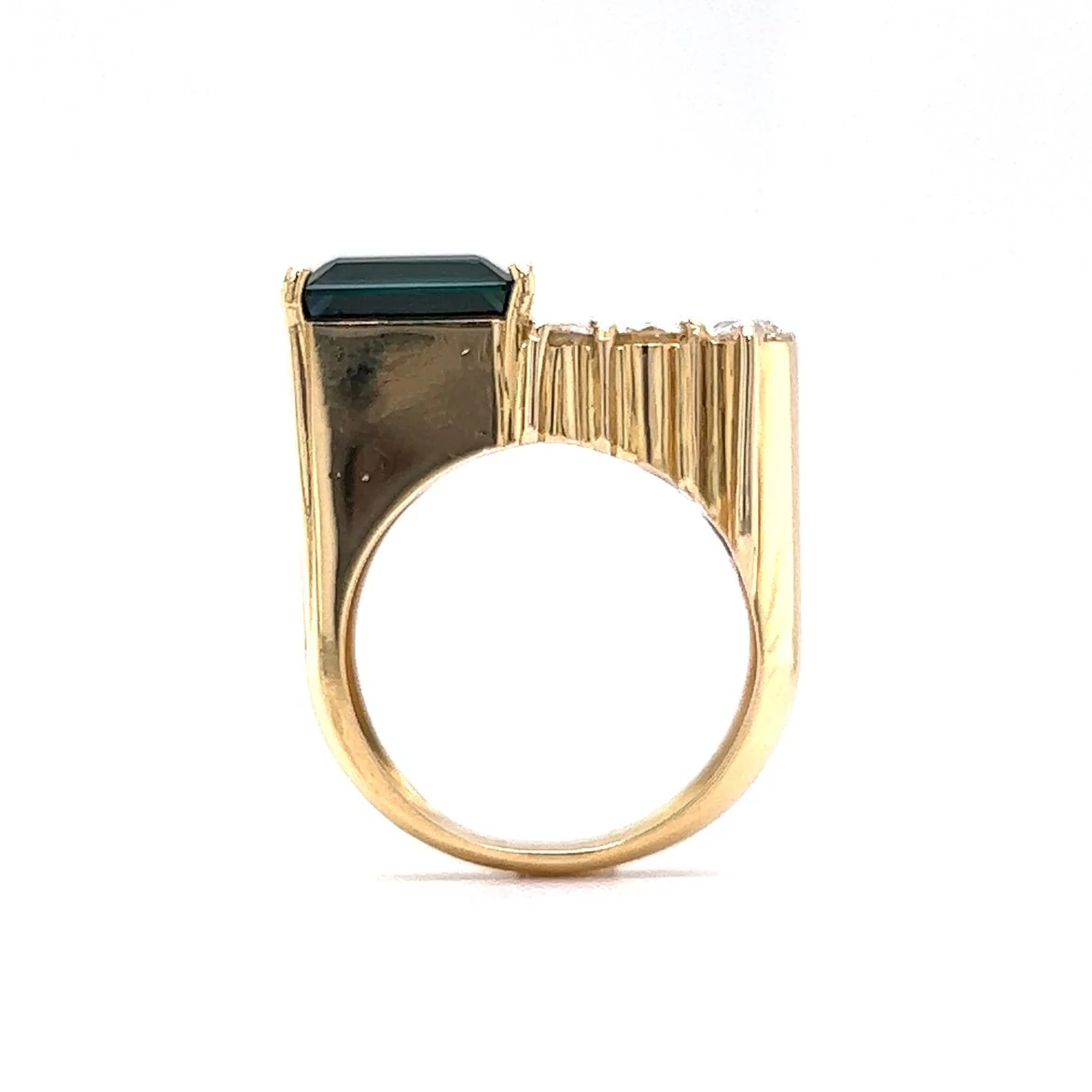 Green Tourmaline & Diamond Cluster Cocktail Ring in 18k Yellow Gold - Image 4