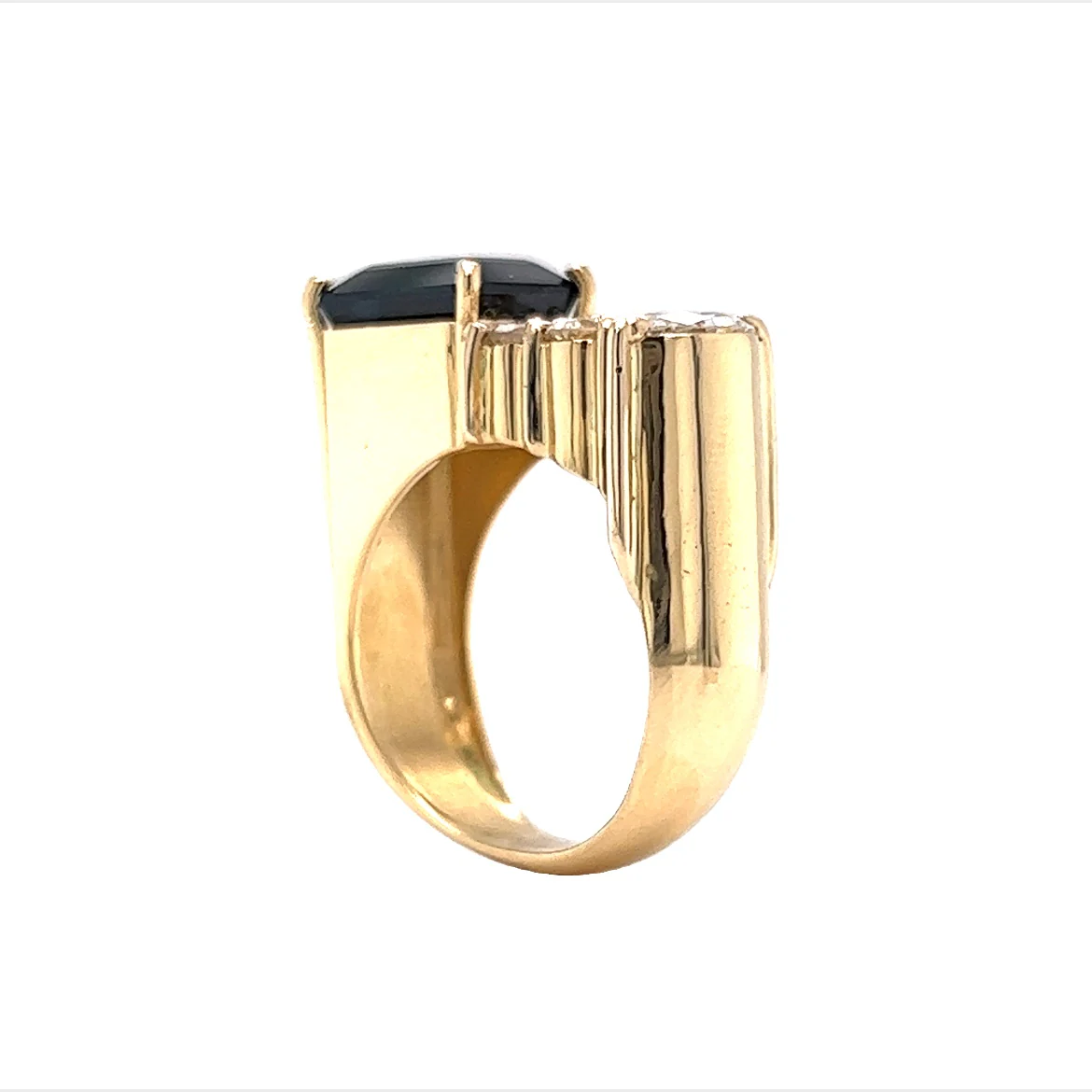 Green Tourmaline & Diamond Cluster Cocktail Ring in 18k Yellow Gold - Image 5