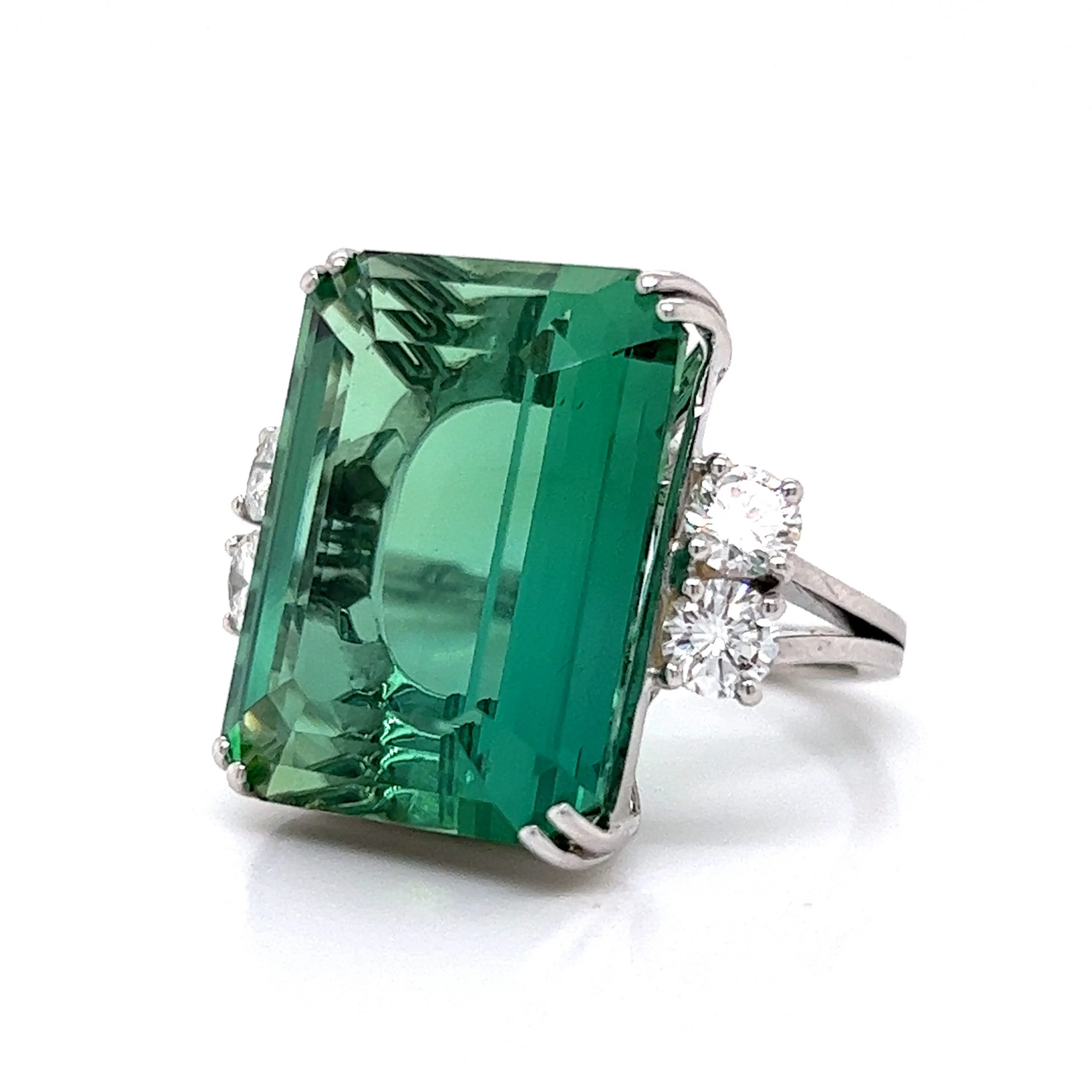 Green Tourmaline & Diamond Cocktail Ring in Platinum - Image 2