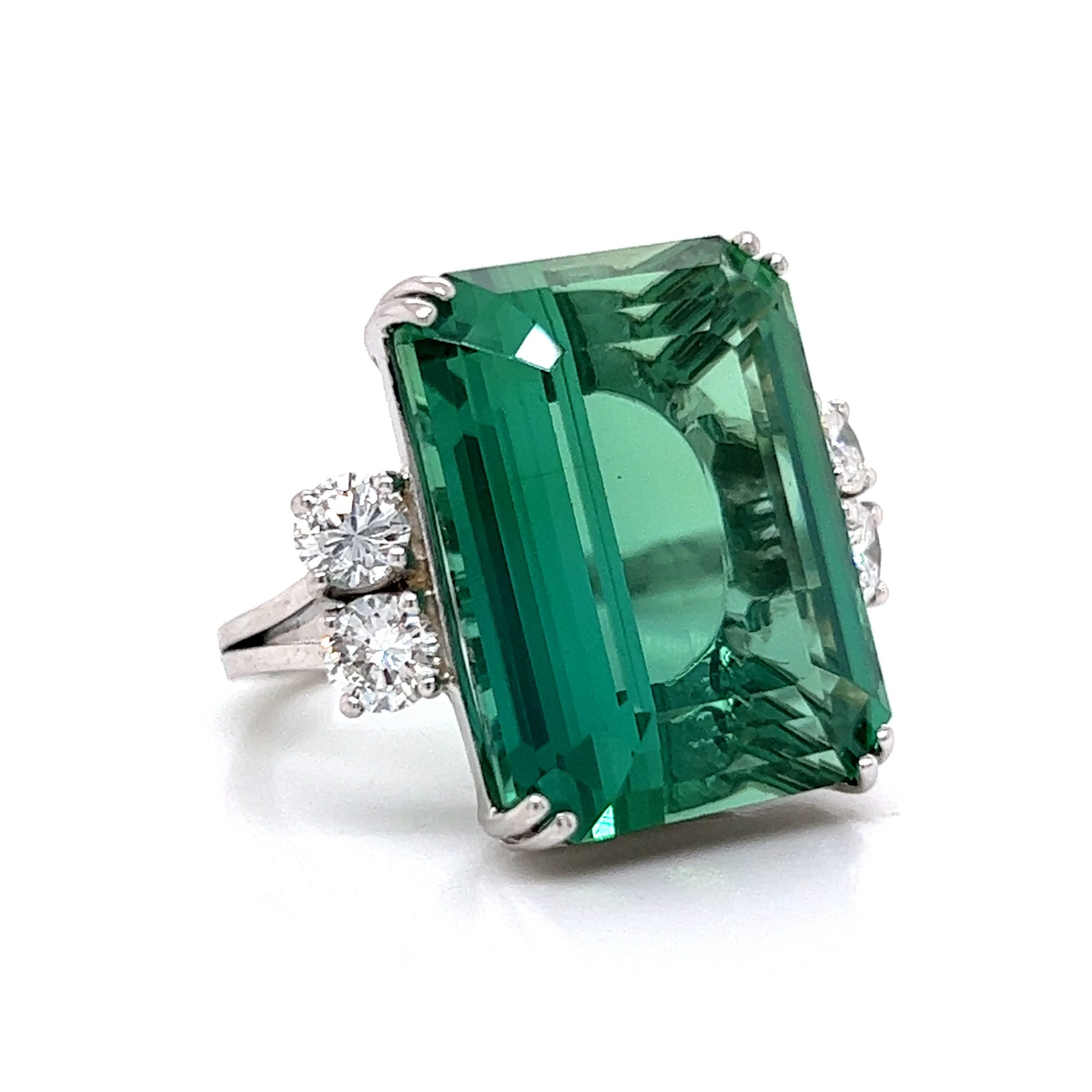 Green Tourmaline & Diamond Cocktail Ring in Platinum - Image 3