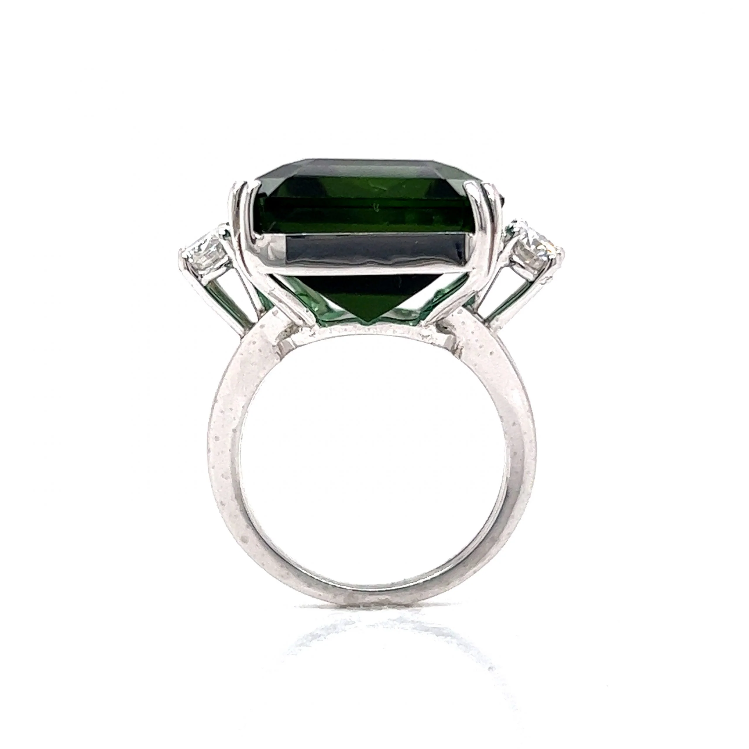 Green Tourmaline & Diamond Cocktail Ring in Platinum - Image 4