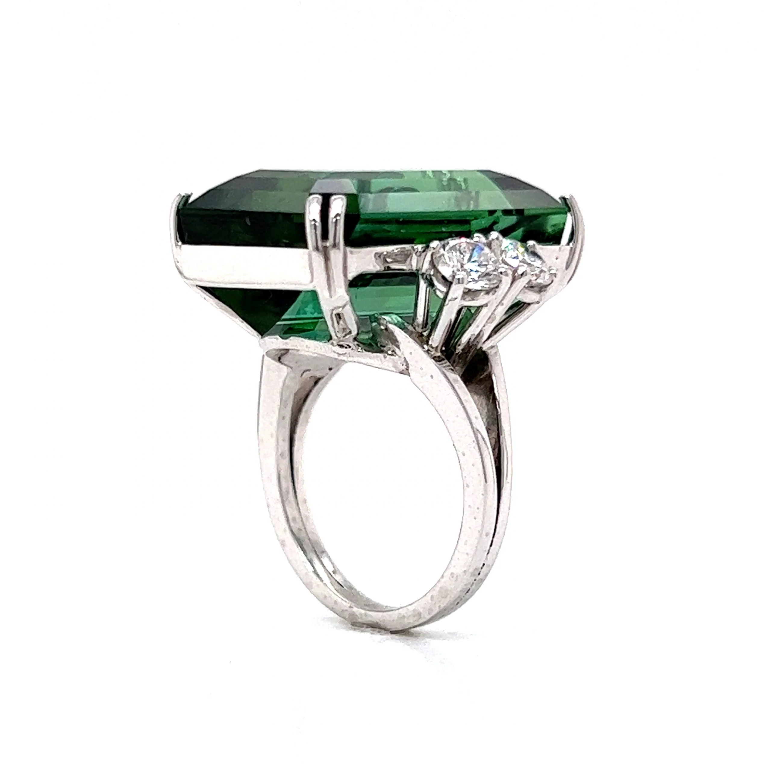Green Tourmaline & Diamond Cocktail Ring in Platinum - Image 5