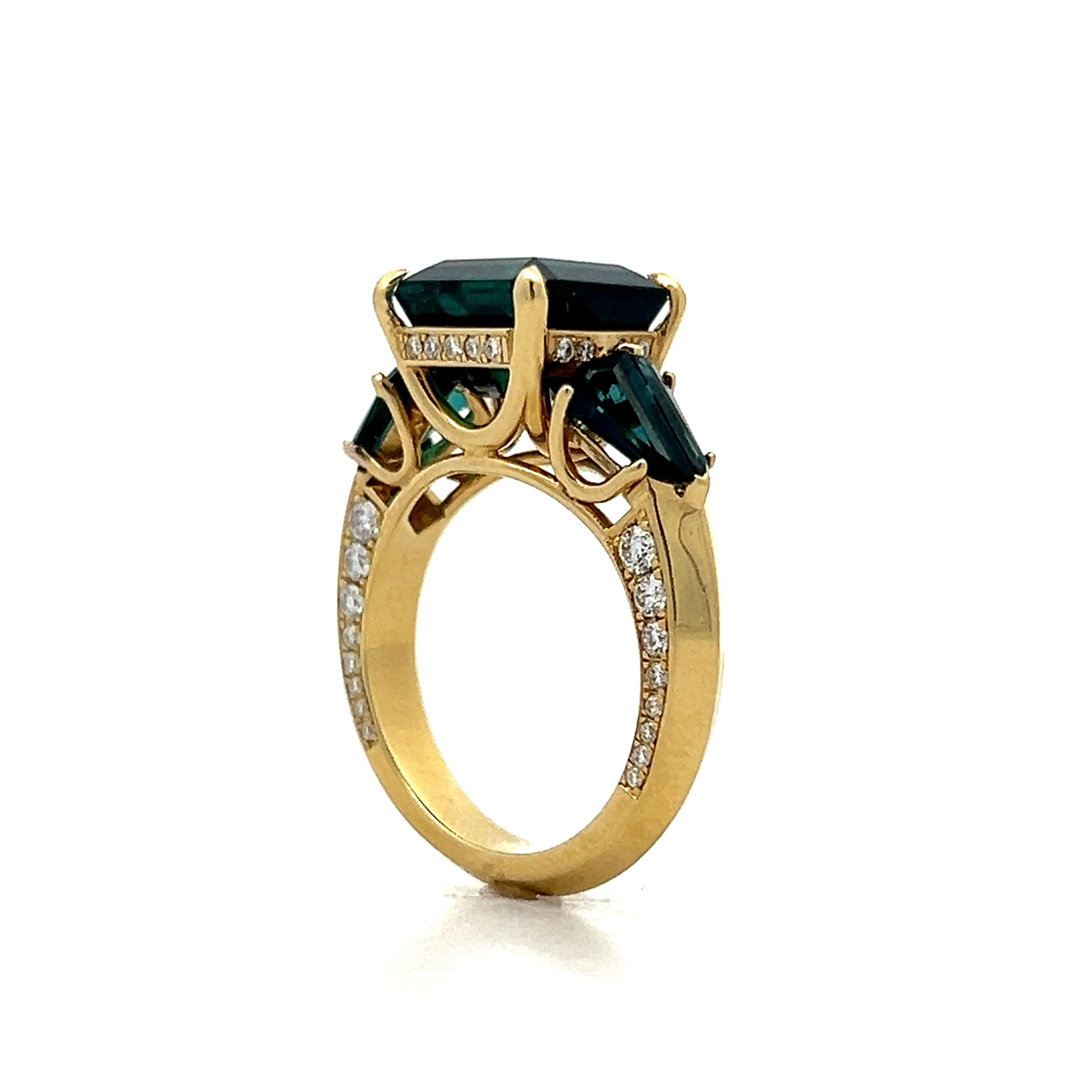 Green Tourmaline & Diamond Ring in 18k Yellow Gold - Image 5