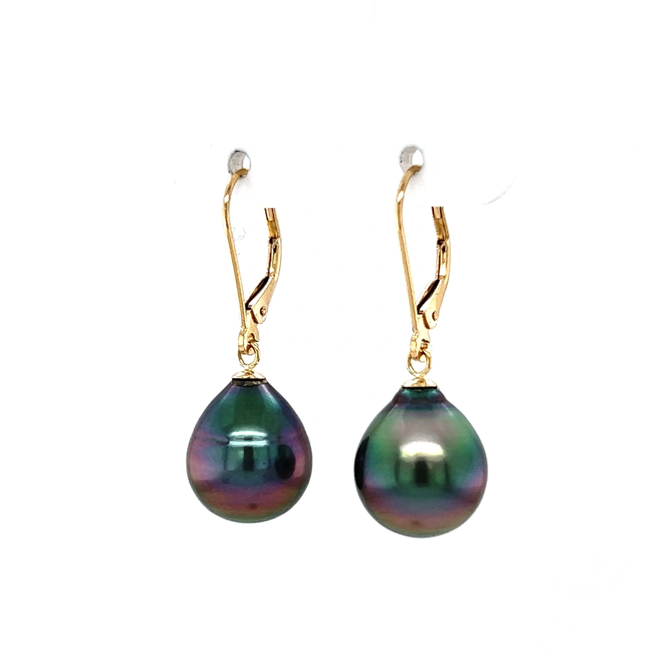 Grey Pearl Drop Earrings in 14k Yellow Gold - Image 2