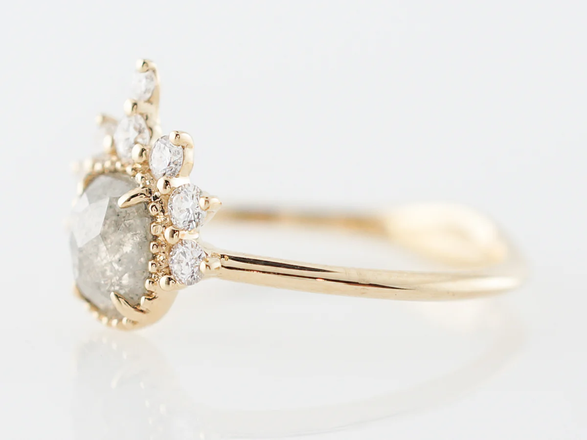 Grey Rose Cut Diamond Engagement Ring in Yellow Gold - Image 2