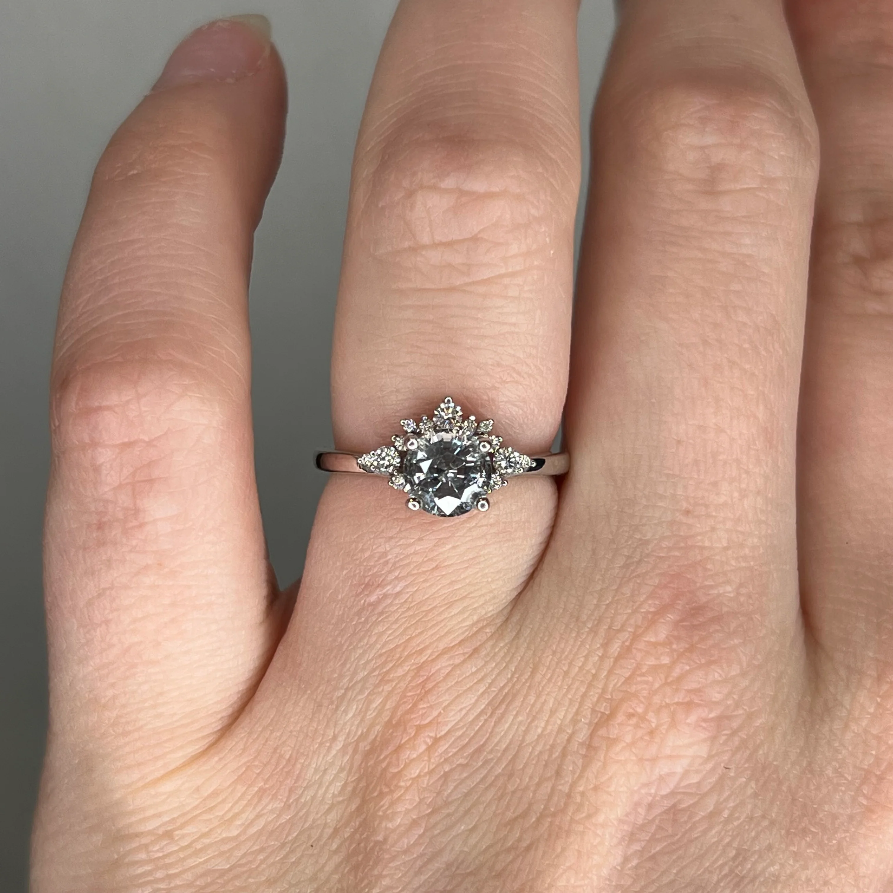 Grey Spinel Engagement Ring w/ Diamond Accents in White Gold - Image 6