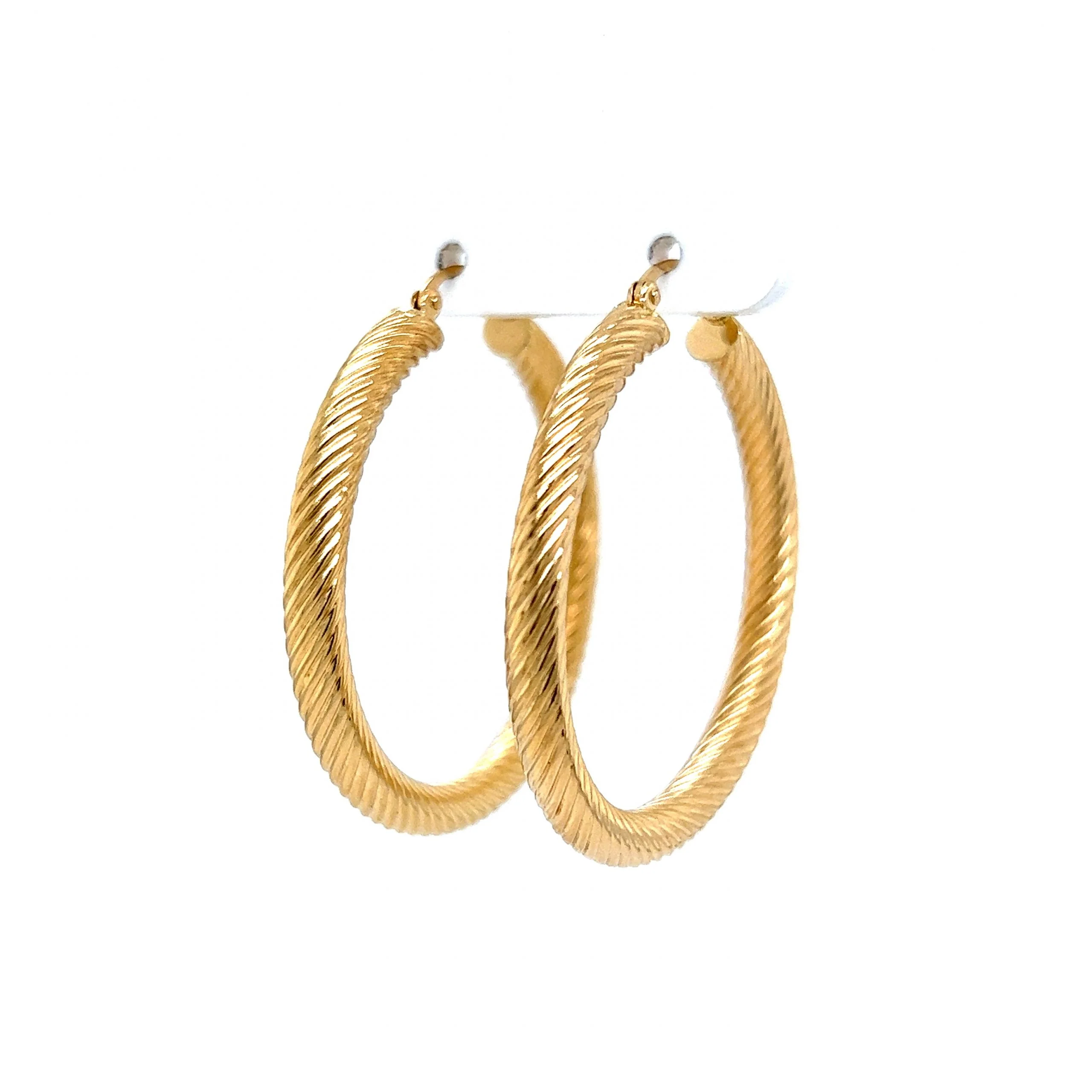Grooved Hoop Earrings in 14k Yellow Gold - Image 2