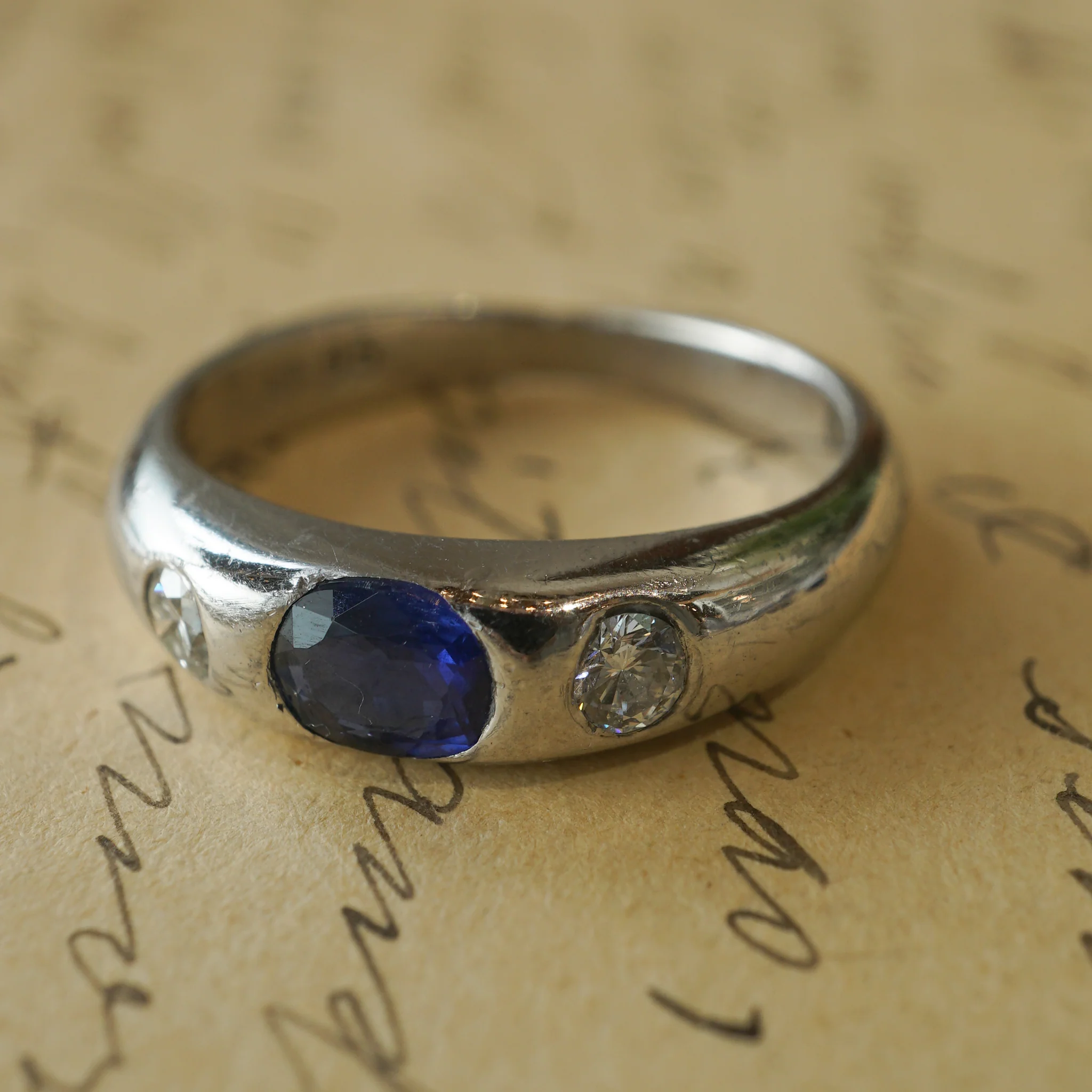 Flush Set Sapphire & Diamond Engagement Ring in Platinum - Image 5