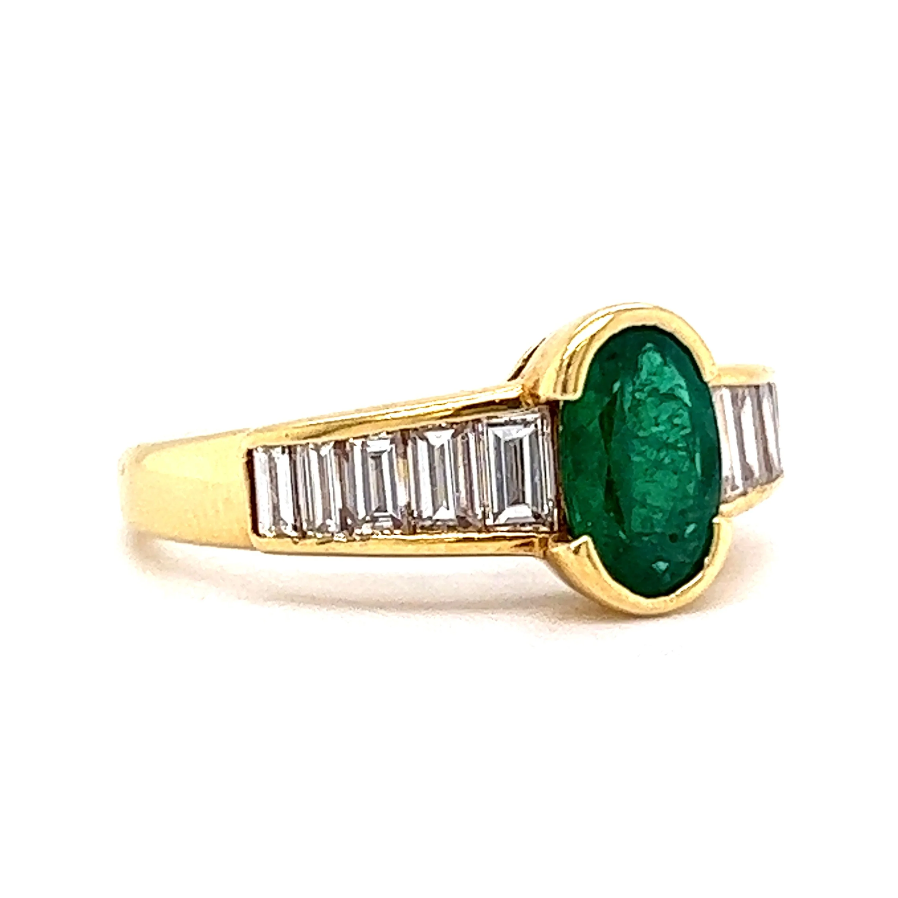 Half Bezel Set Emerald & Diamond Ring in 18k Yellow Gold - Image 3