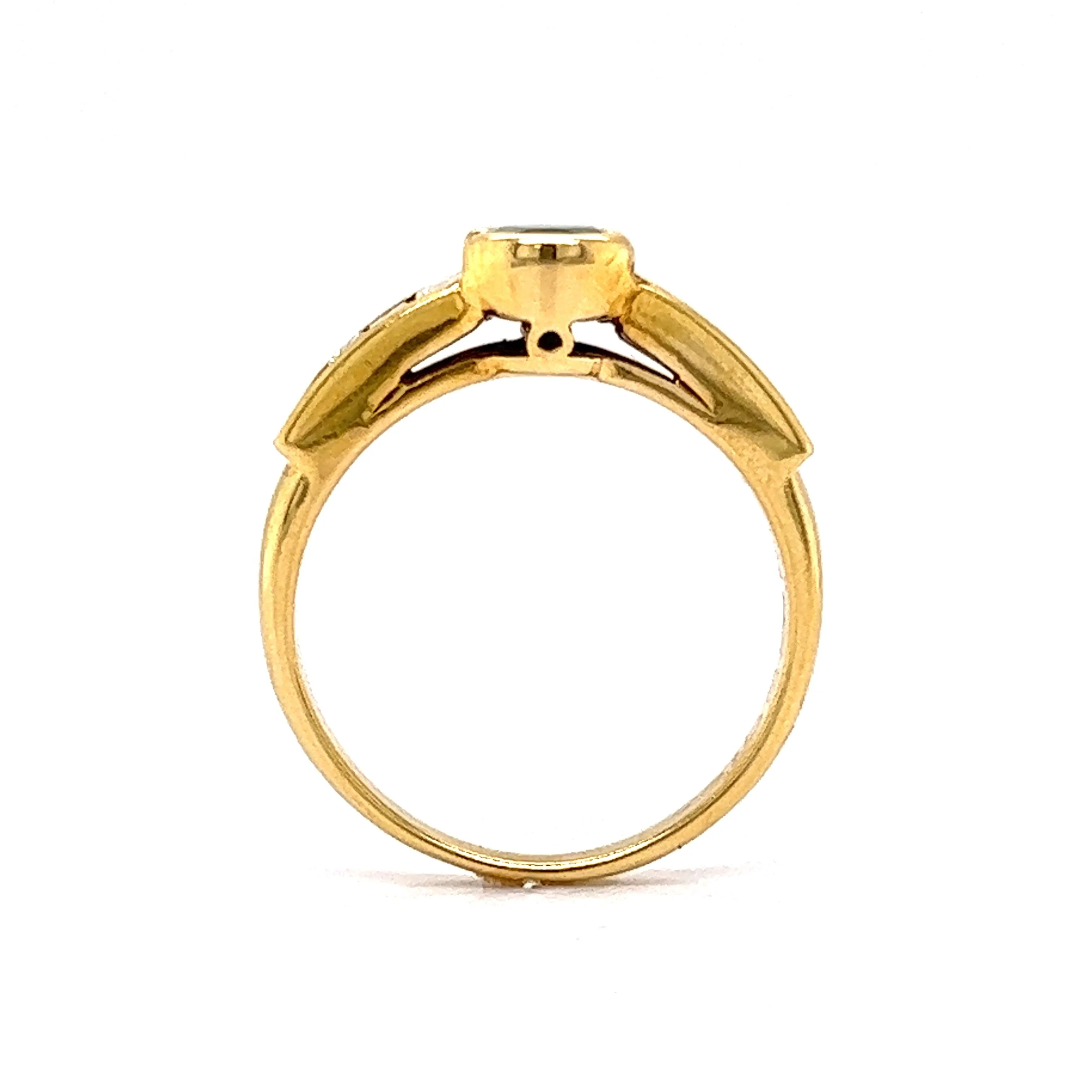 Half Bezel Set Emerald & Diamond Ring in 18k Yellow Gold - Image 4