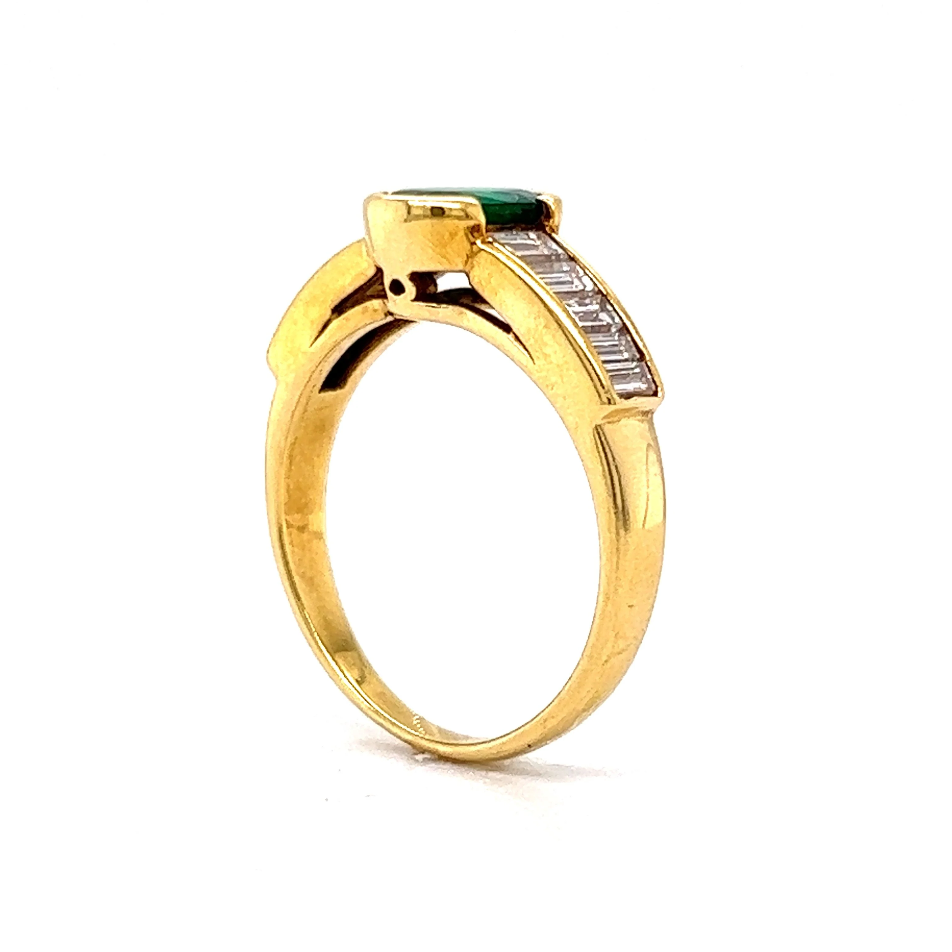 Half Bezel Set Emerald & Diamond Ring in 18k Yellow Gold - Image 5