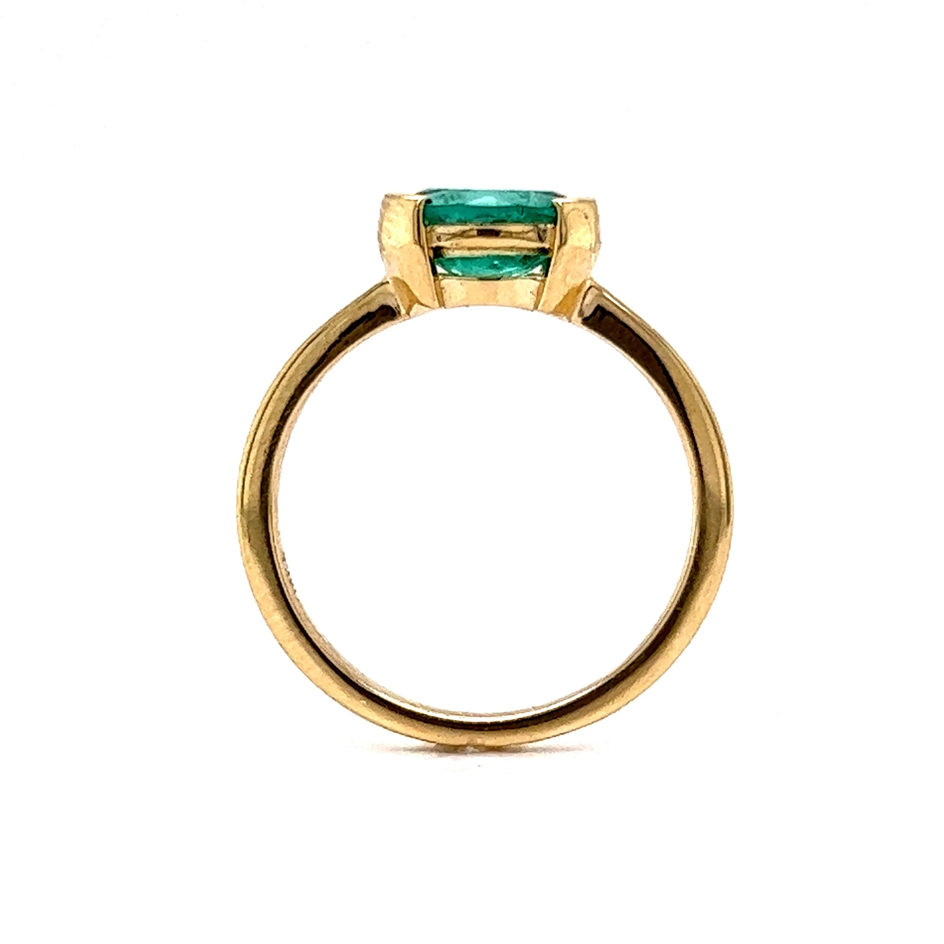 Half Bezel Set Oval Cut Emerald Ring in 14k Yellow Gold - Image 4