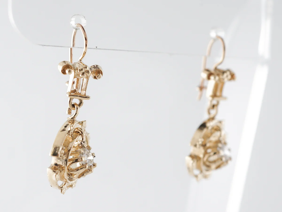 Half Carat Dangle Earrings in 14k Yellow Gold - Image 2