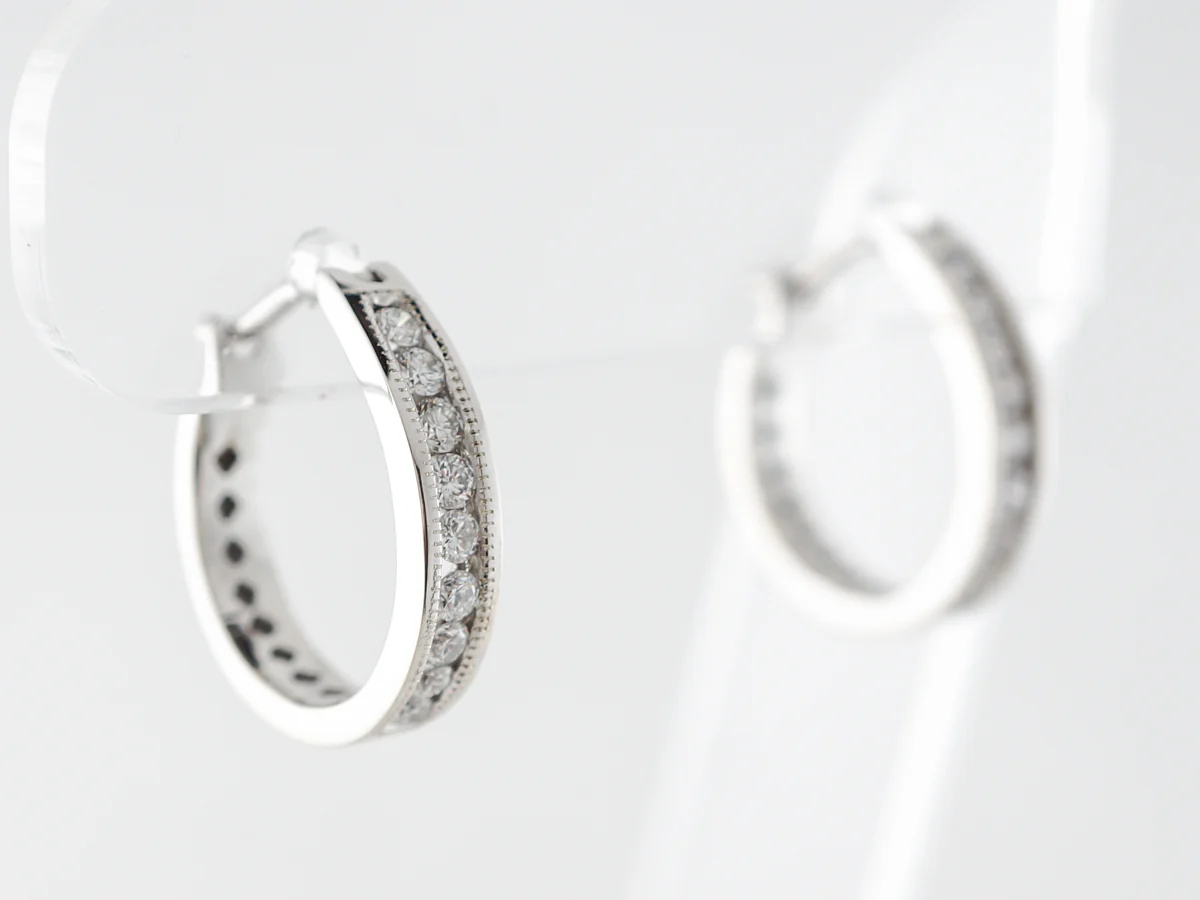 Half Carat Diamond Hoop Earrings in White Gold - Image 2