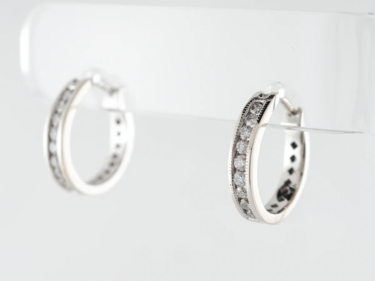 Half Carat Diamond Hoop Earrings in White Gold - Image 3
