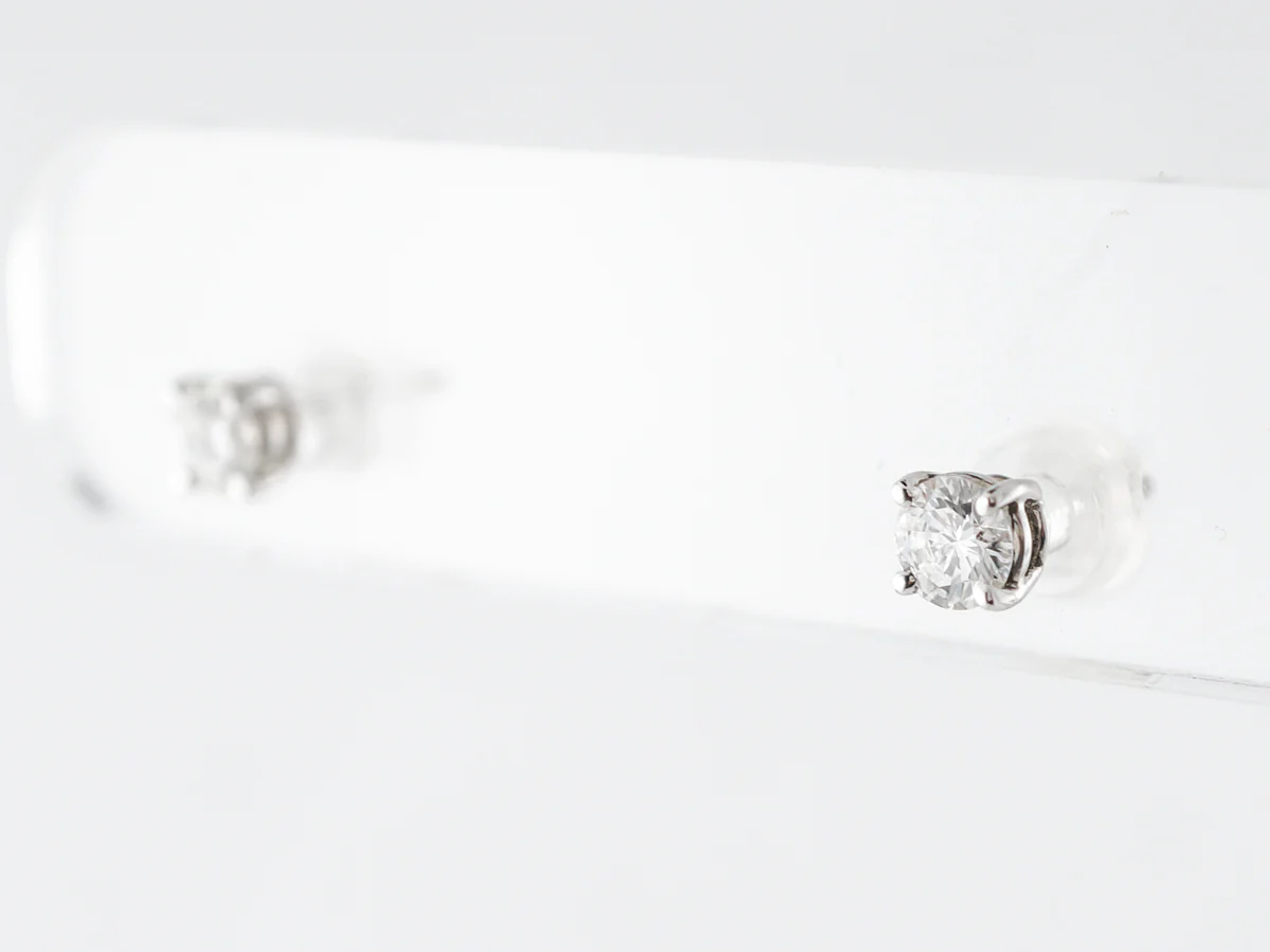 Half Carat Diamond Stud Earrings in 14k White Gold - Image 2