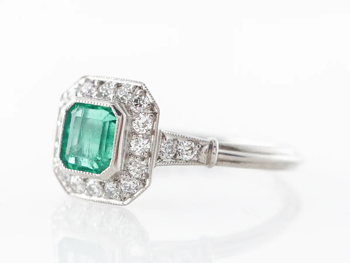 Half Carat Emerald & Diamond Ring Platinum - Image 2