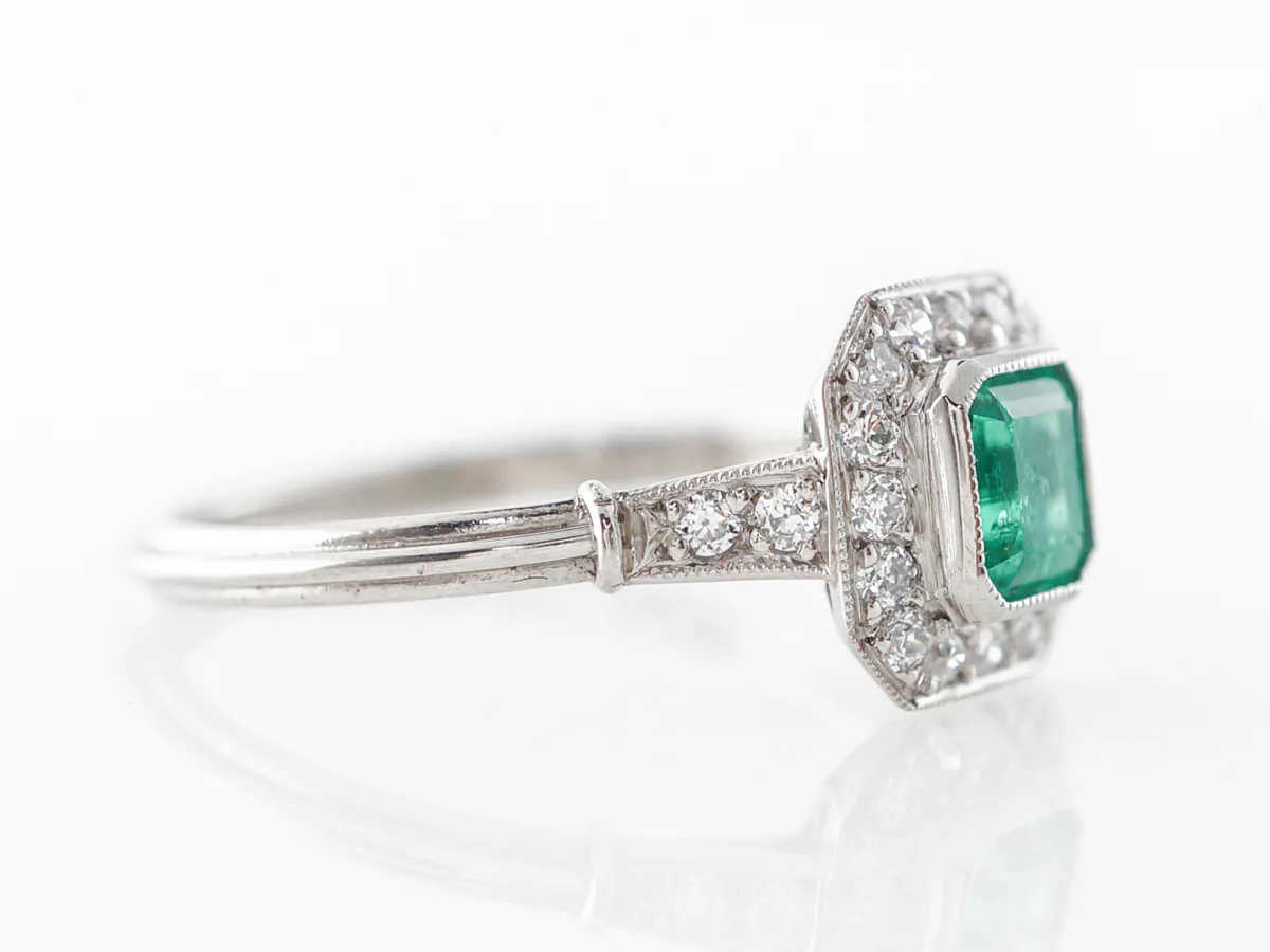 Half Carat Emerald & Diamond Ring Platinum - Image 3