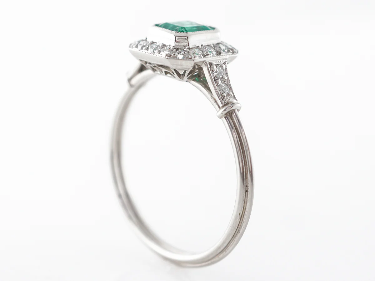 Half Carat Emerald & Diamond Ring Platinum - Image 5