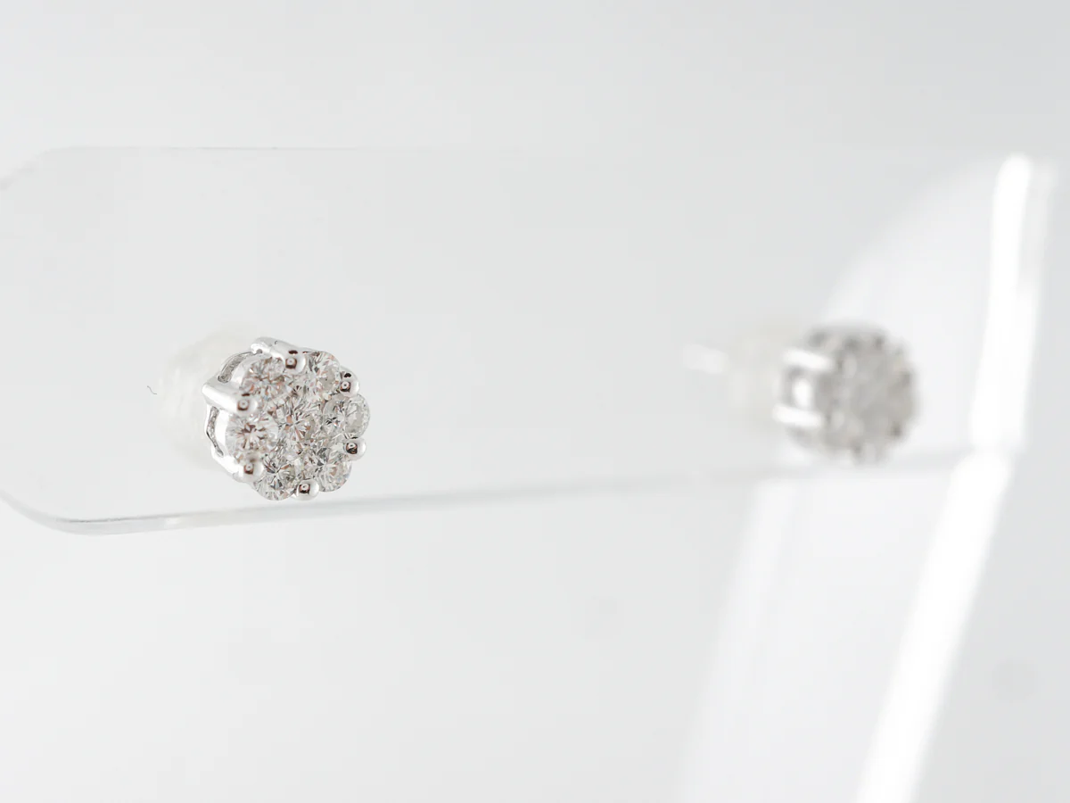 Half Carat Pave Diamond Earring Studs in White Gold - Image 2