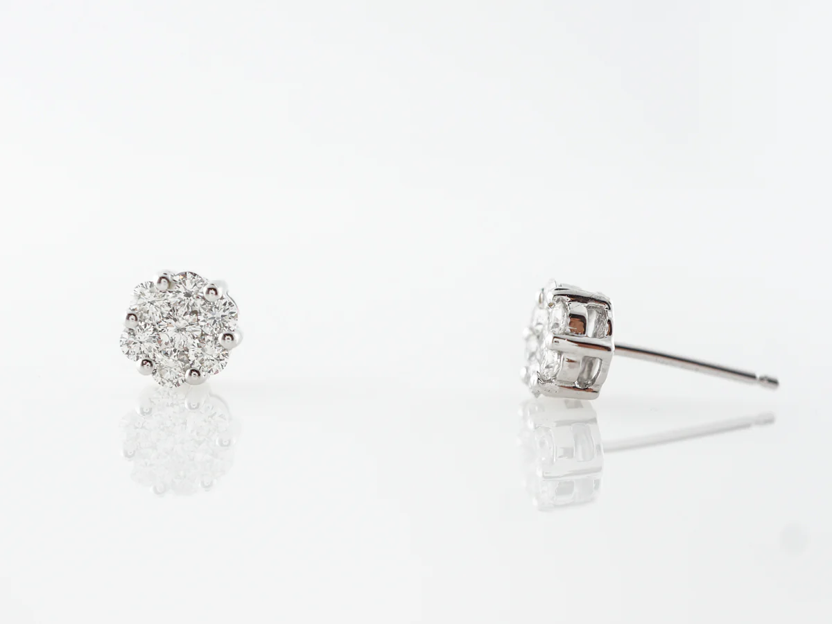 Half Carat Pave Diamond Earring Studs in White Gold - Image 4
