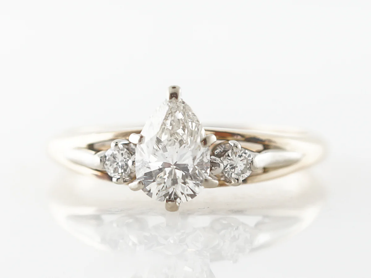 Half Carat Pear Cut Diamond Engagement Ring in Yellow & White Gold
