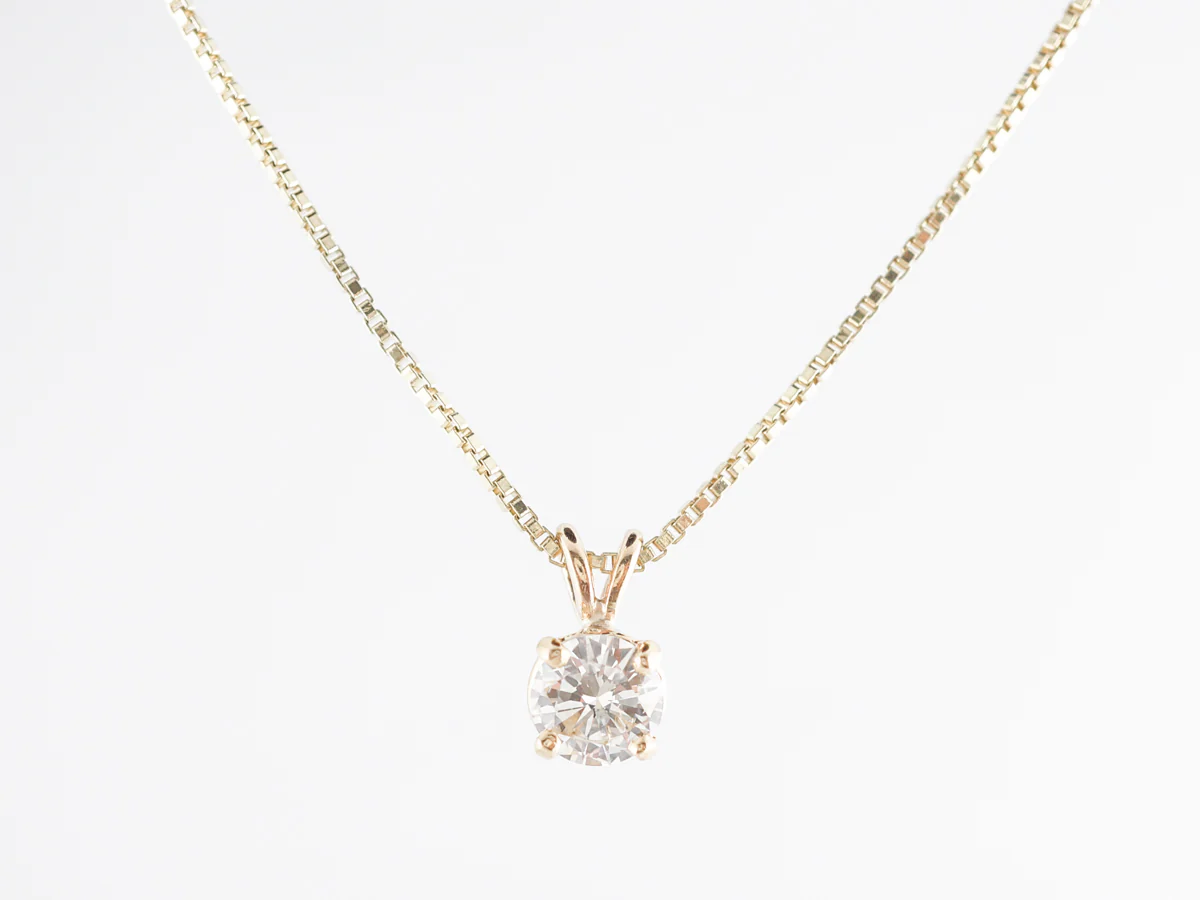 Half Carat Round Diamond Pendant Necklace in 14k - Image 2