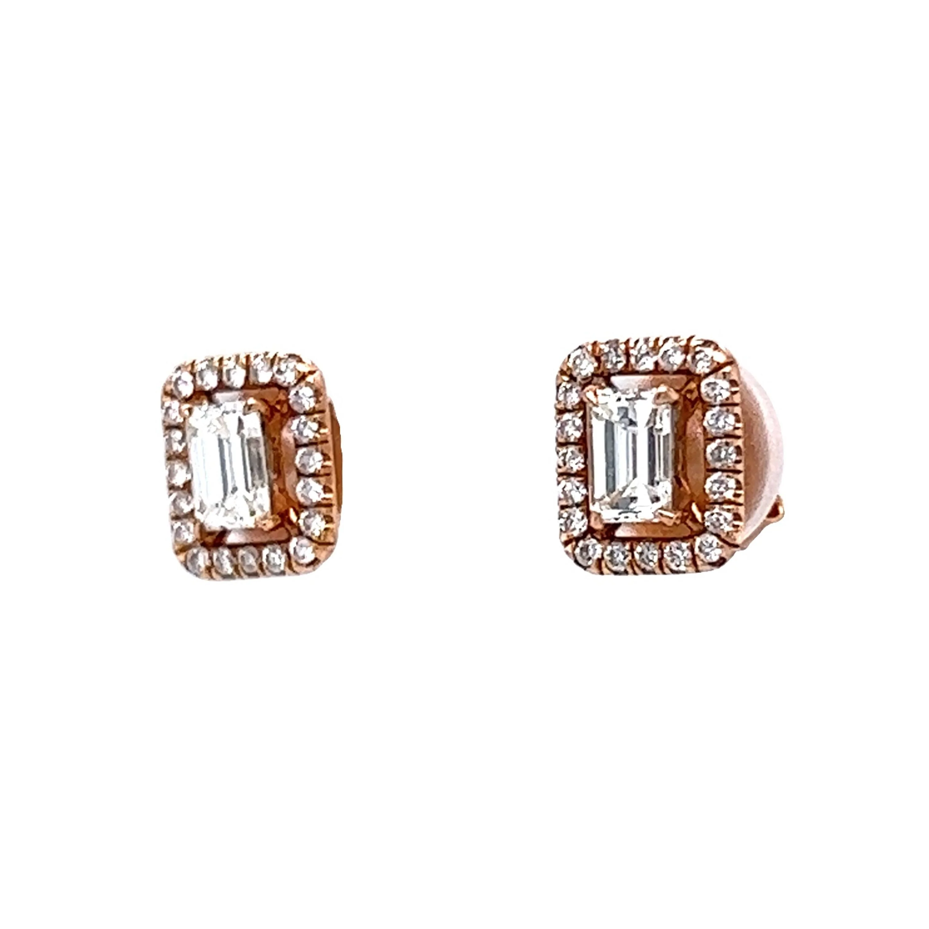 Halo Diamond Stud Earrings in 14k Rose Gold - Image 2