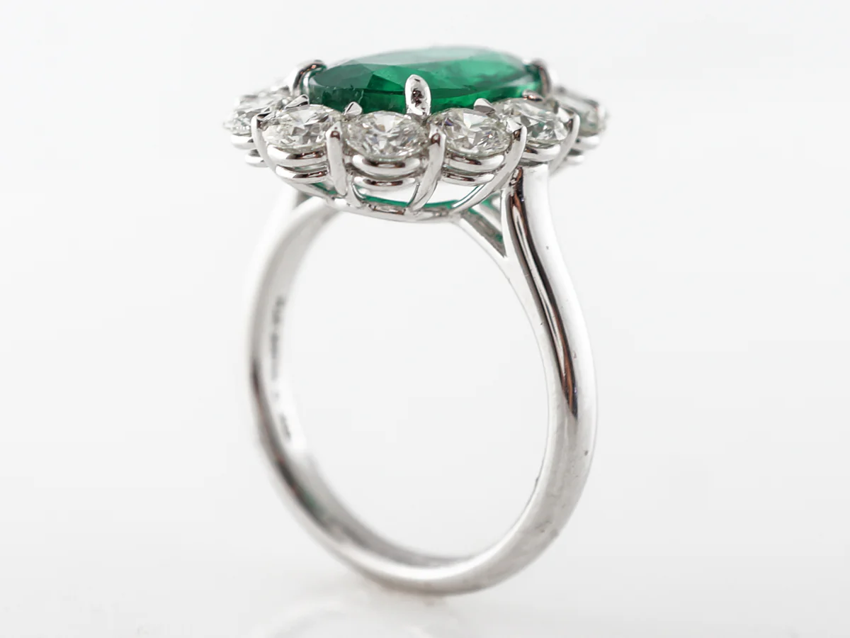 Halo Style Emerald & Diamond Cocktail Ring Platinum - Image 4