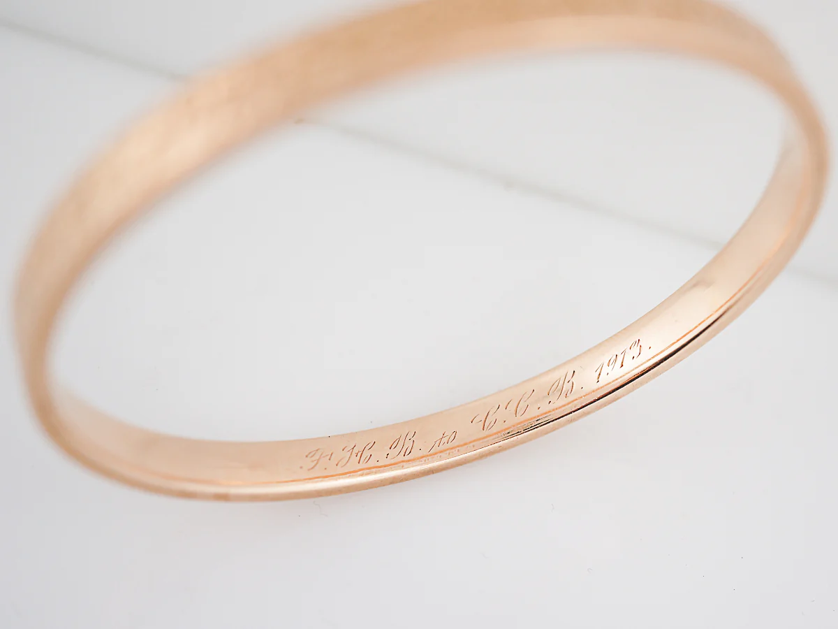 Hand Engraved Bangle Bracelet Edwardian in 14K Rose Gold - Image 4