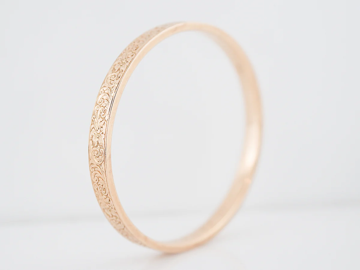 Hand Engraved Bangle Bracelet Edwardian in 14K Rose Gold - Image 5