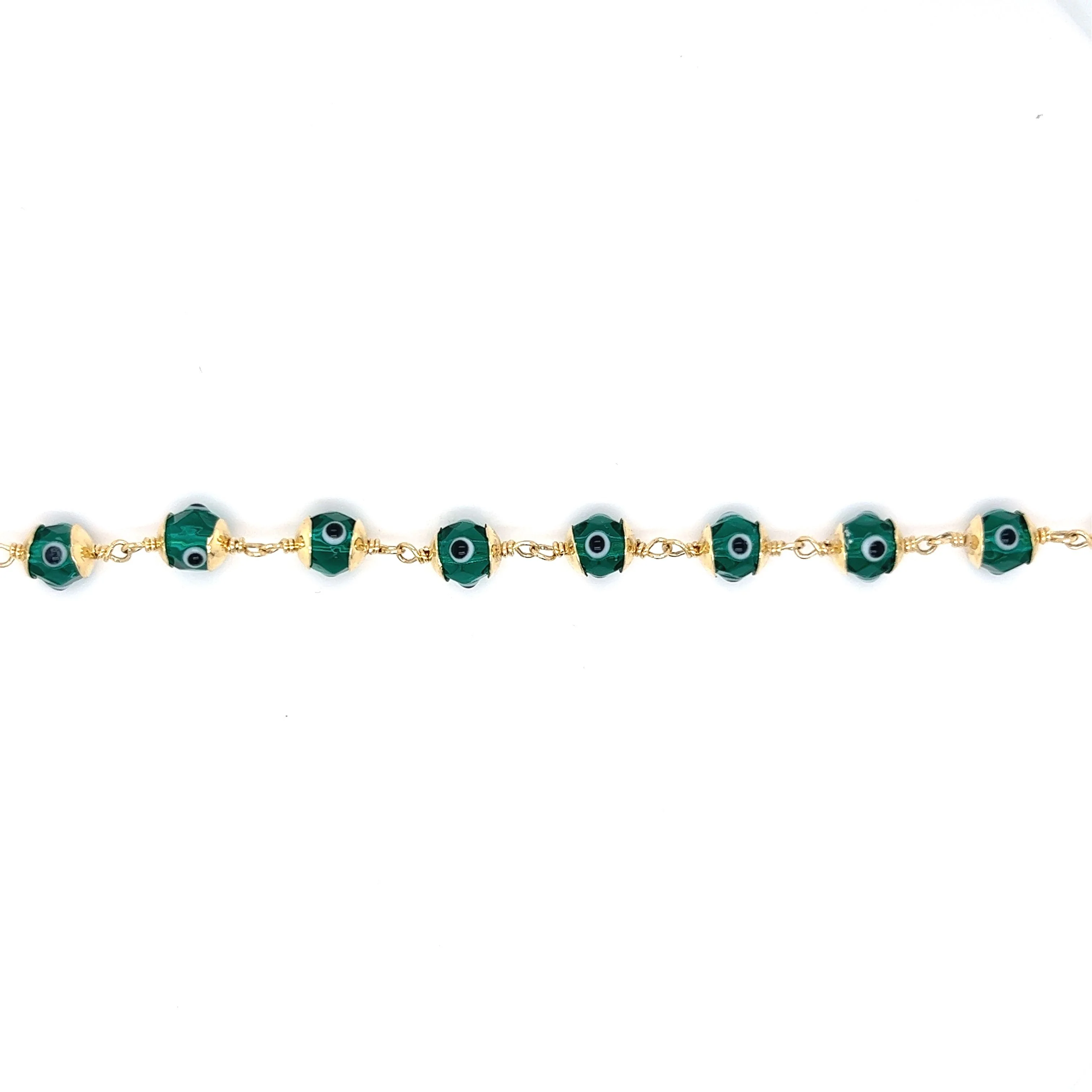 Hand Painted Green Glass Bead Evil Eye Bracelet in 14k Gold - Image 4