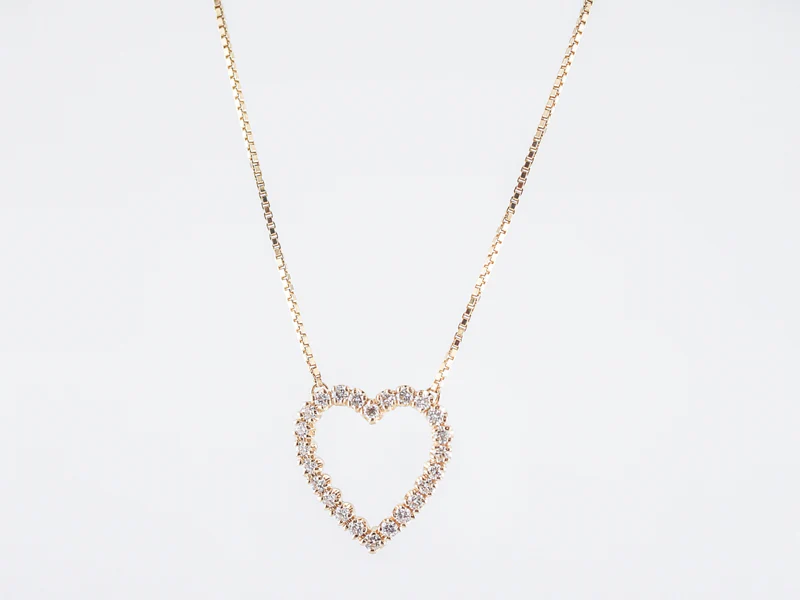 Heart Necklace Modern .72 Round Brilliant Cut Diamonds in 14k Yellow Gold