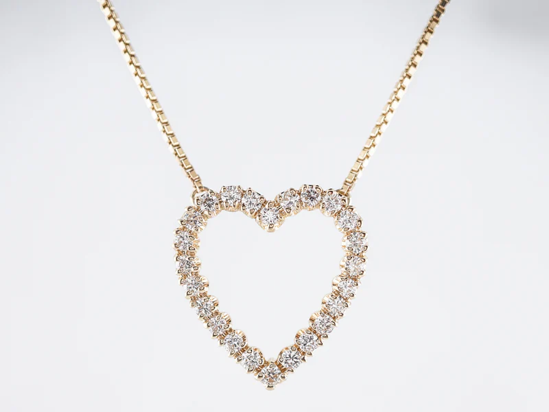 Heart Necklace Modern .72 Round Brilliant Cut Diamonds in 14k Yellow Gold - Image 2