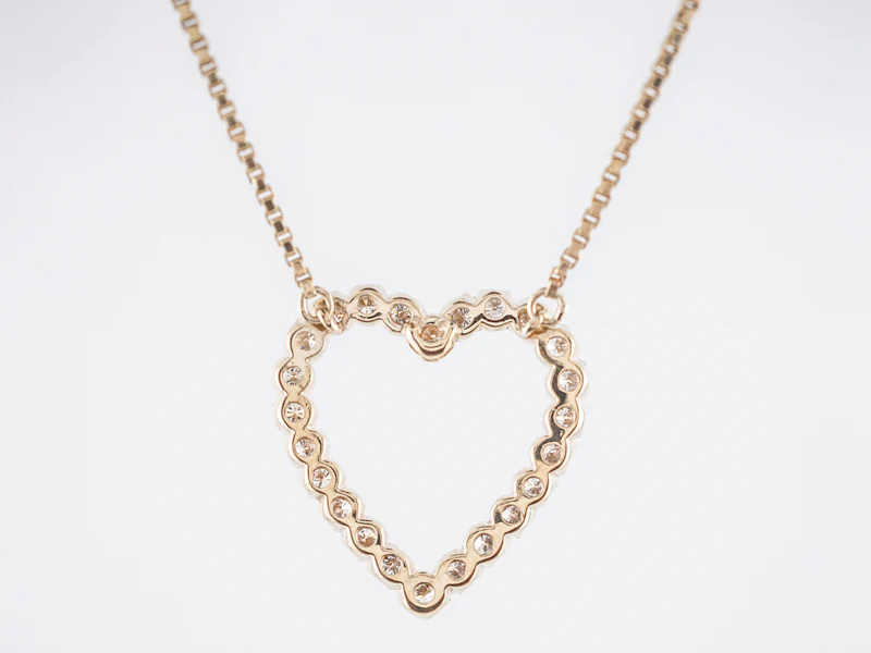 Heart Necklace Modern .72 Round Brilliant Cut Diamonds in 14k Yellow Gold - Image 3