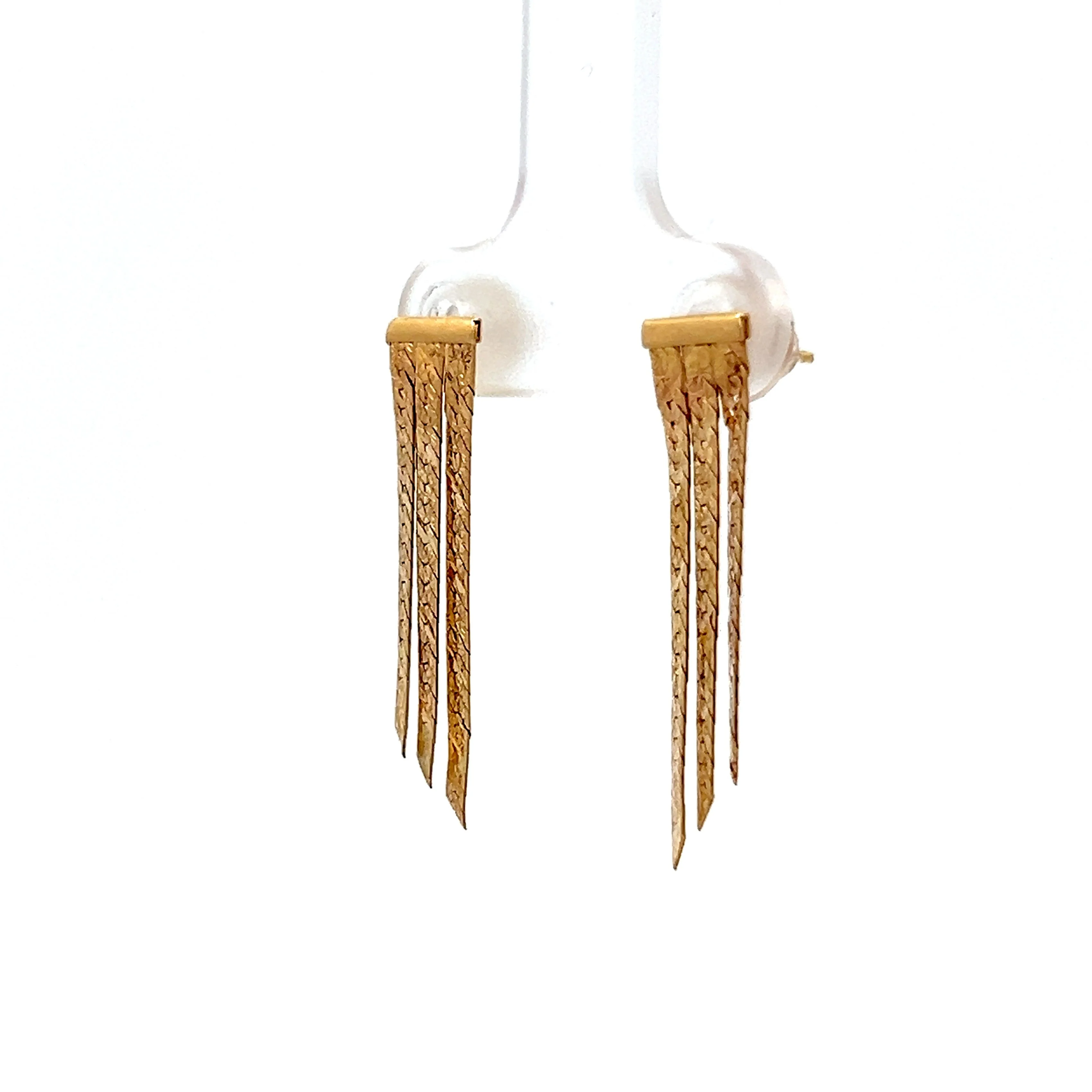 Herringbone Chain Earrings in 14k Yellow Gold - Image 2