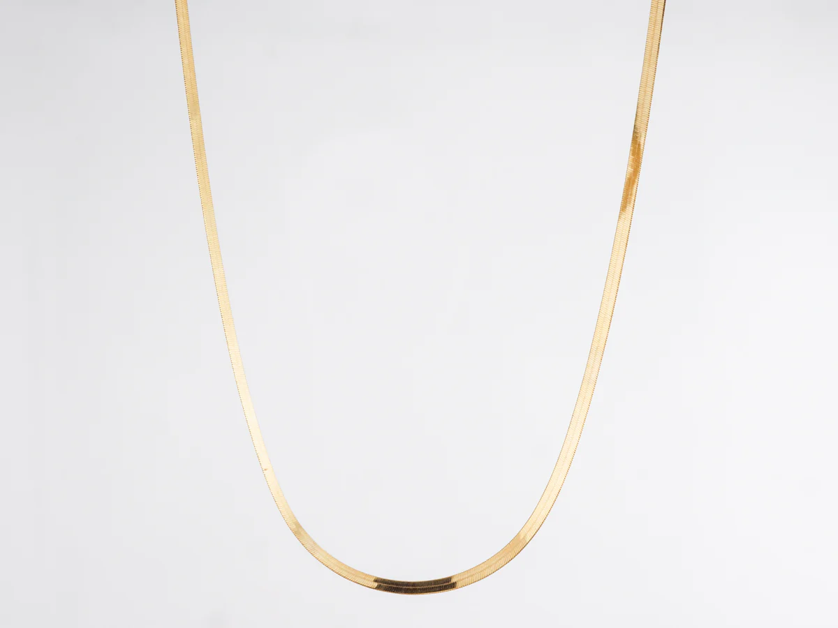 Herringbone Yellow Gold Necklace 18 inches Length in 10k - Image 2