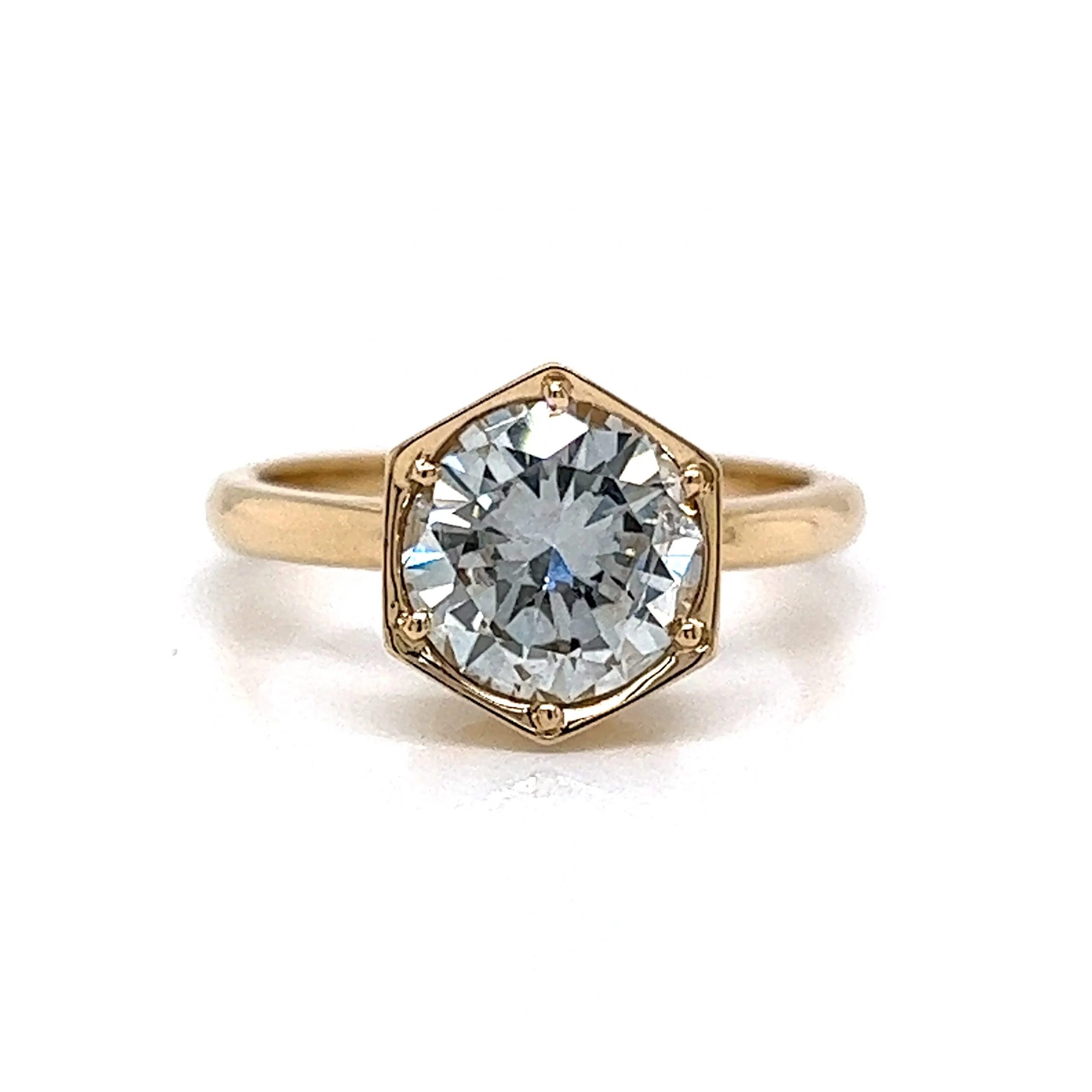 Hexagon Bezel Set Diamond Engagement Ring in 14k Gold
