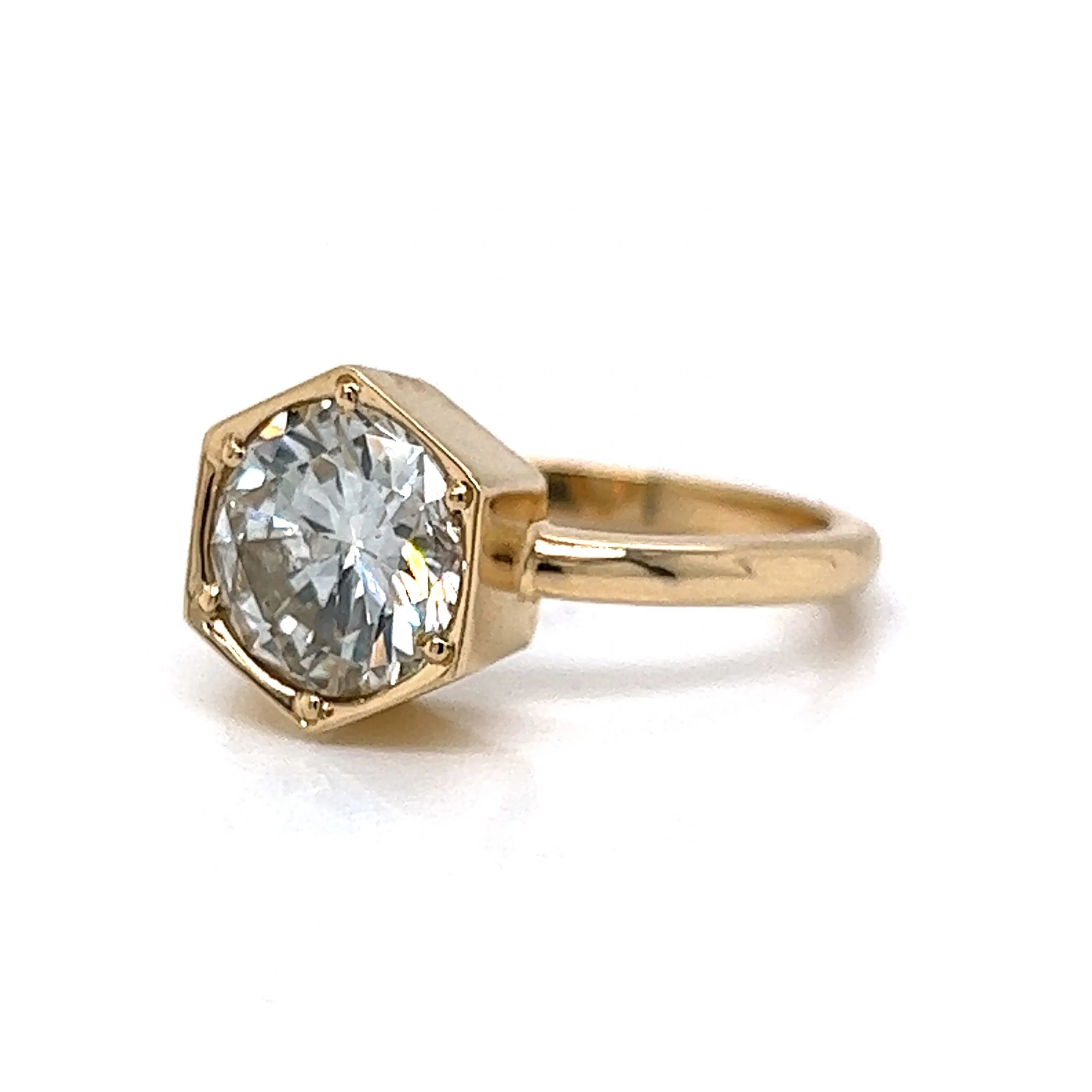 Hexagon Bezel Set Diamond Engagement Ring in 14k Gold - Image 2