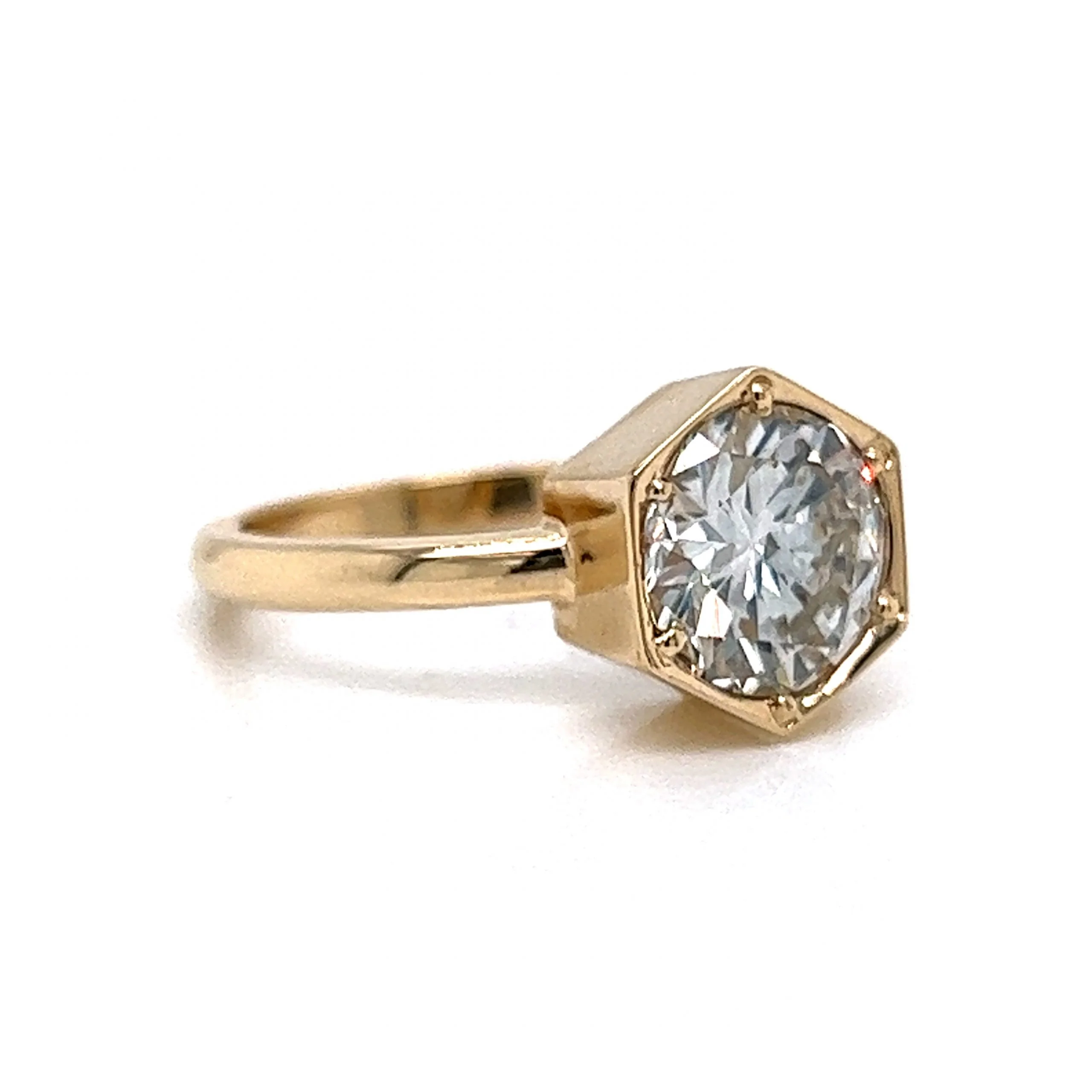 Hexagon Bezel Set Diamond Engagement Ring in 14k Gold - Image 3