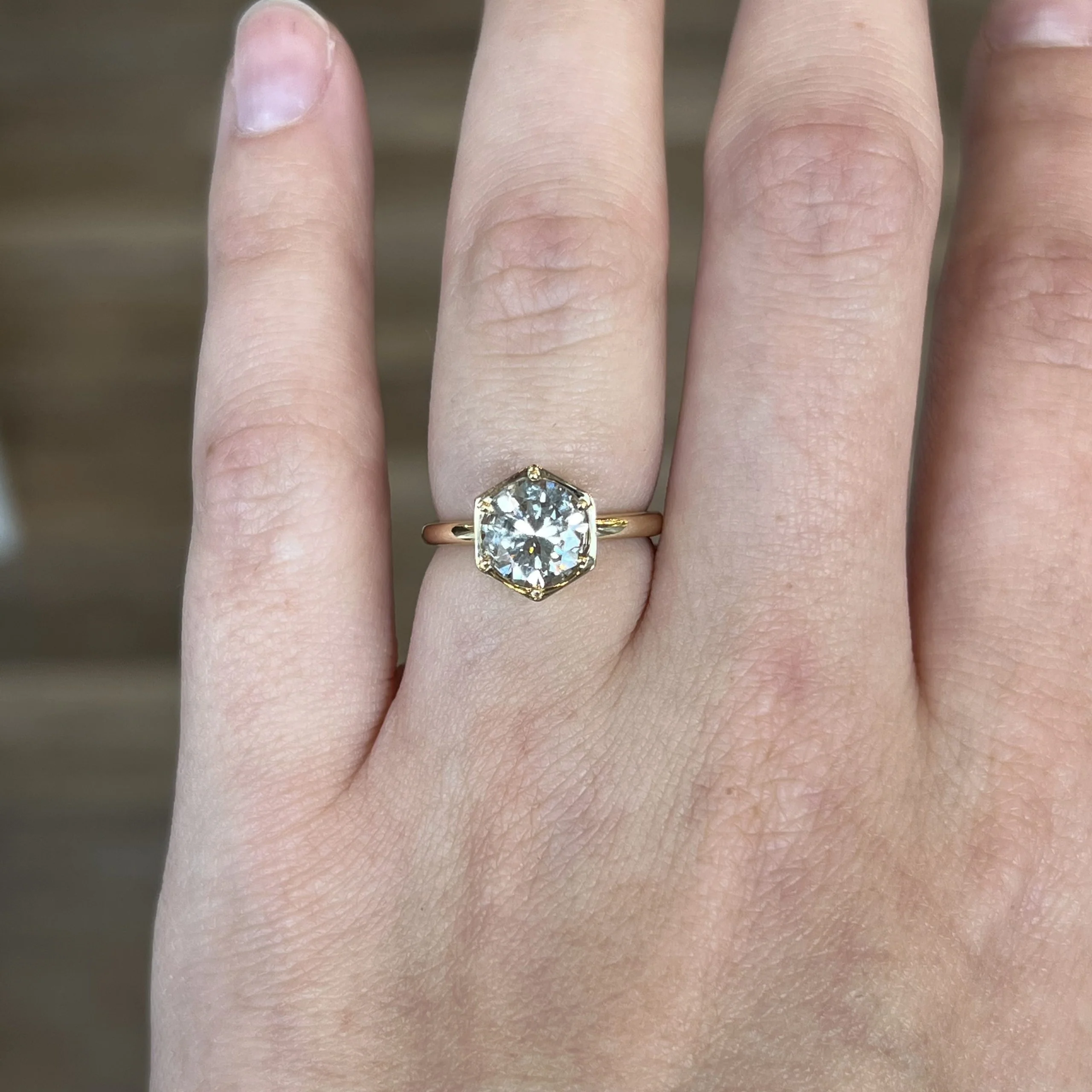 Hexagon Bezel Set Diamond Engagement Ring in 14k Gold - Image 6