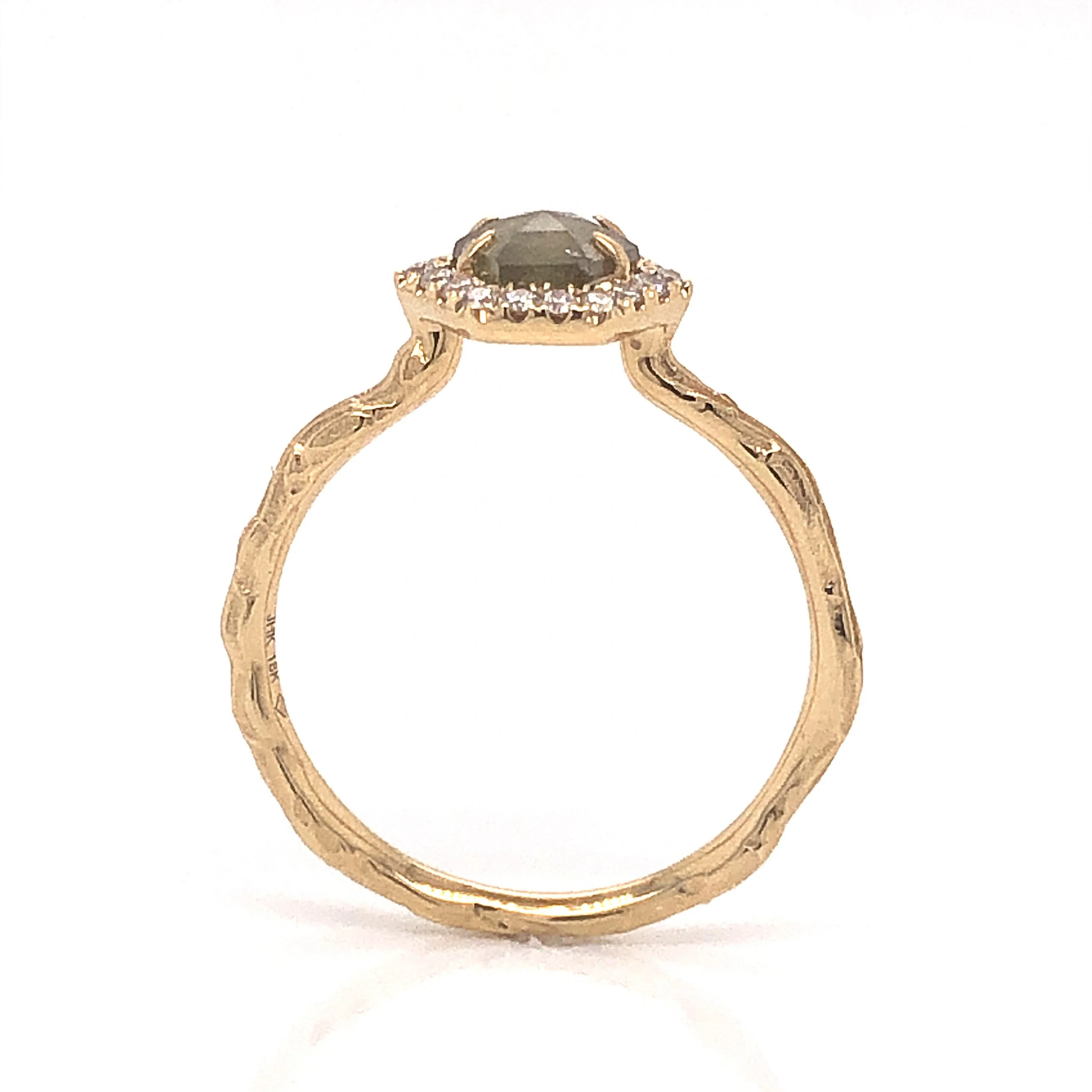 Hexagon Rustic Diamond Engagement Ring in 18k Yellow Gold - Image 4
